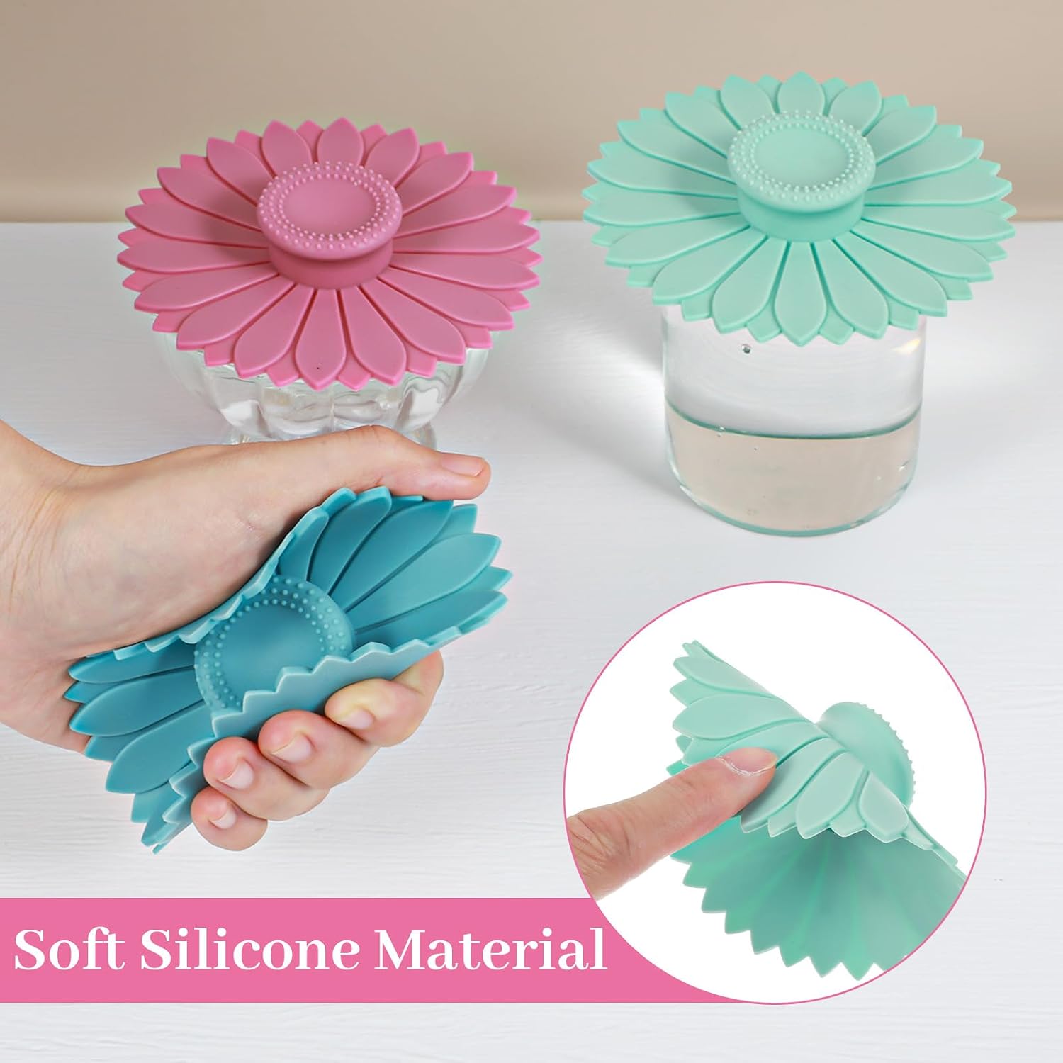 3 Pcs Silicone Cup Covers, Multicolored Sunflower Flexible Mug Covers for Hot Drinks, Coffee Cup Lids, Perfect for Tea Coffee Cups, Easy to Clean, Reusable, BPA-Free