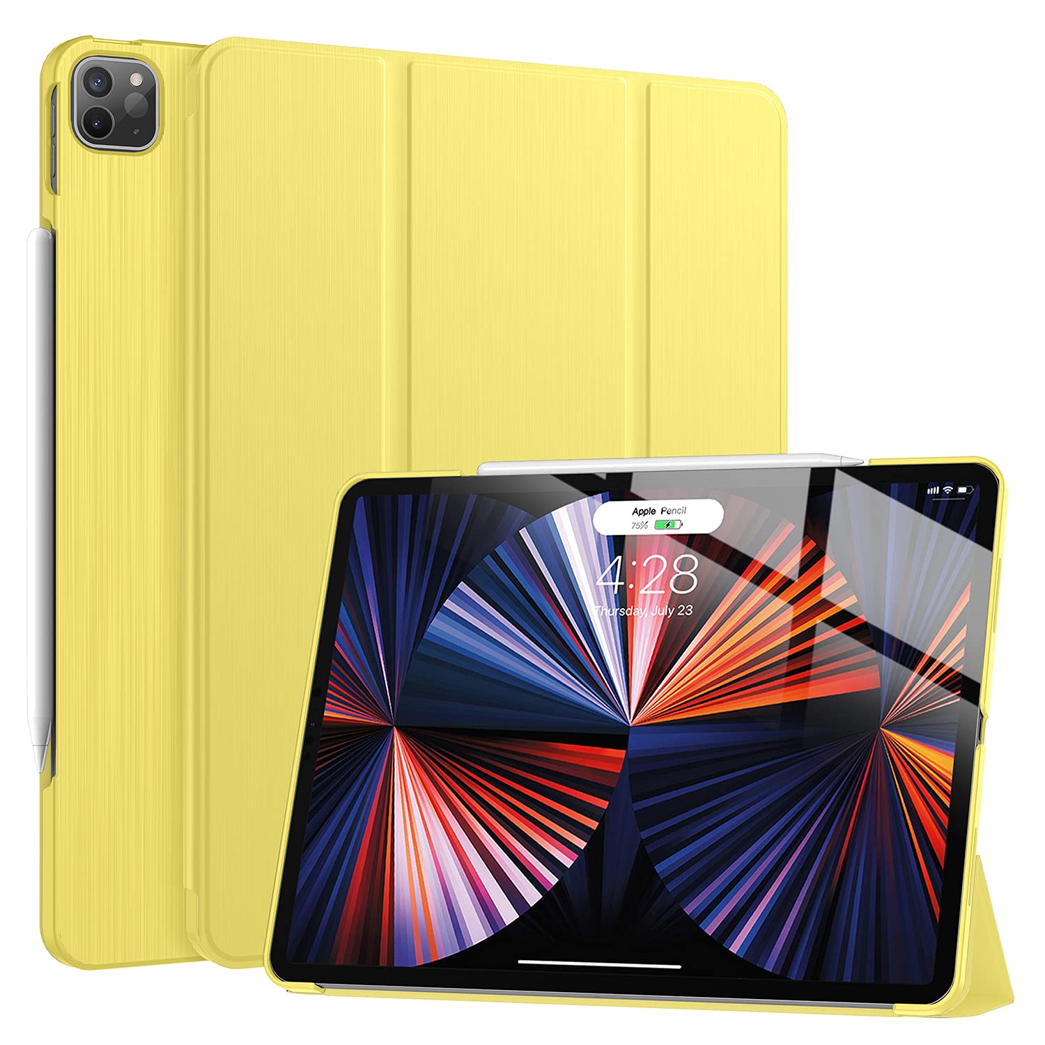 Soke Case for iPad Air 13 Inch (M3/M2) 2025/2024,iPad Pro 12.9 2022 2021(6th 5th Generation) - [Slim Trifold Stand + Auto Wake/Sleep],Protective Hard PC Back Cover (Yellow)