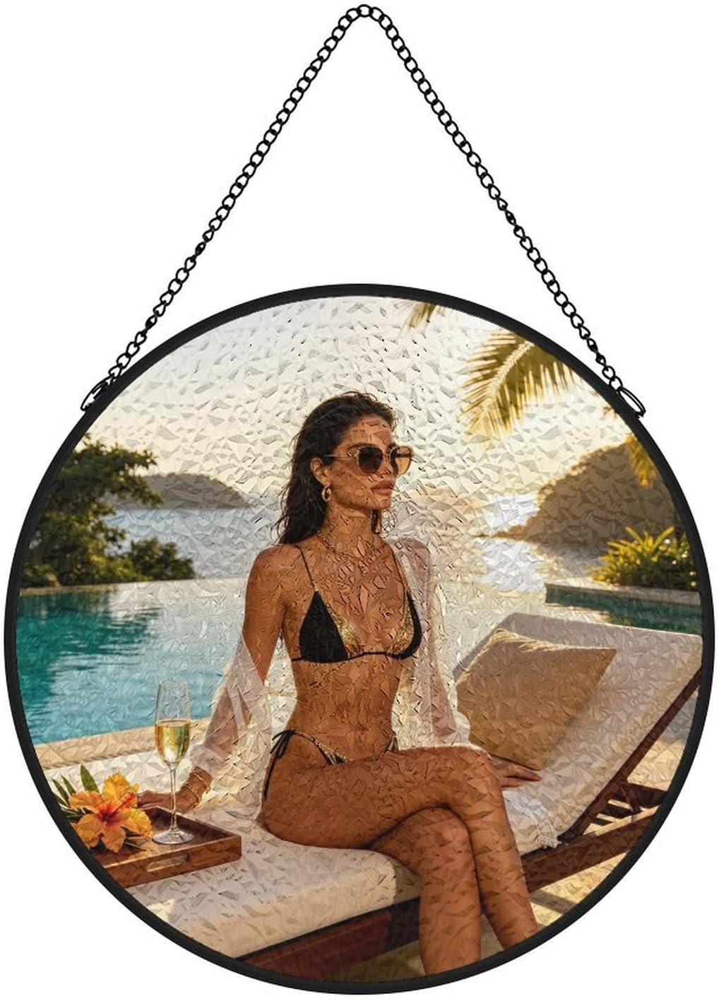 Modern Minimalist Pool Vacation Stained Glass Suncatcher Birthday Gift Idea Home Wall Decor Wall Art Housewarming Gift Suncatcher 9.8x9.8in(25x25cm)