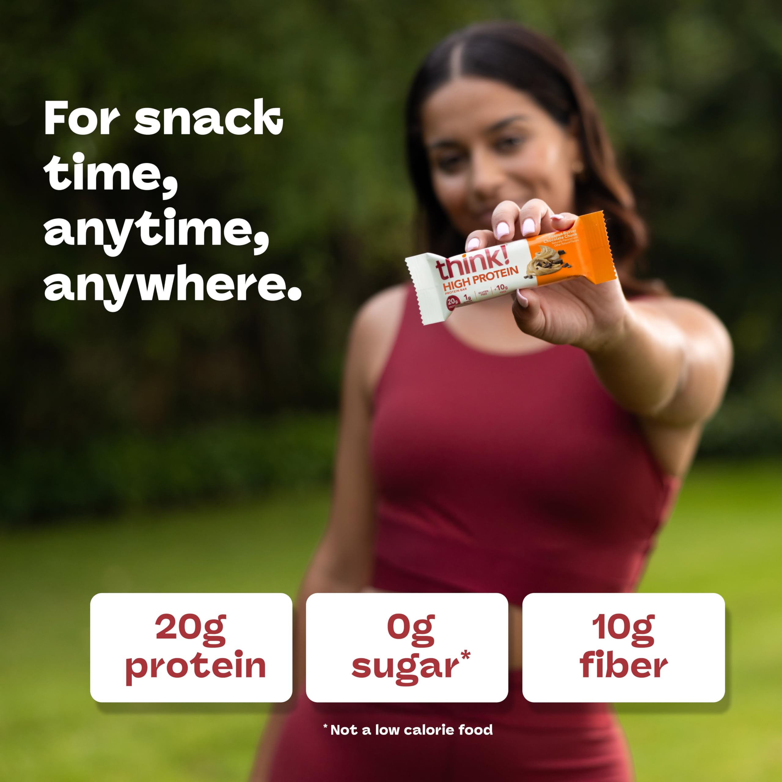 think! Protein Bars, High Protein Snacks, Gluten Free, High Fiber, Peanut Butter Chocolate Chunk, 10 Count