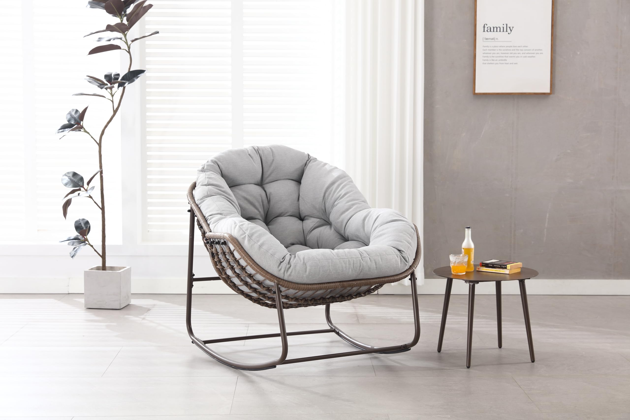 Silla Mecedora de Exterior con Ratán, Jardín y Terraza, Gris, 78x106x90 cm