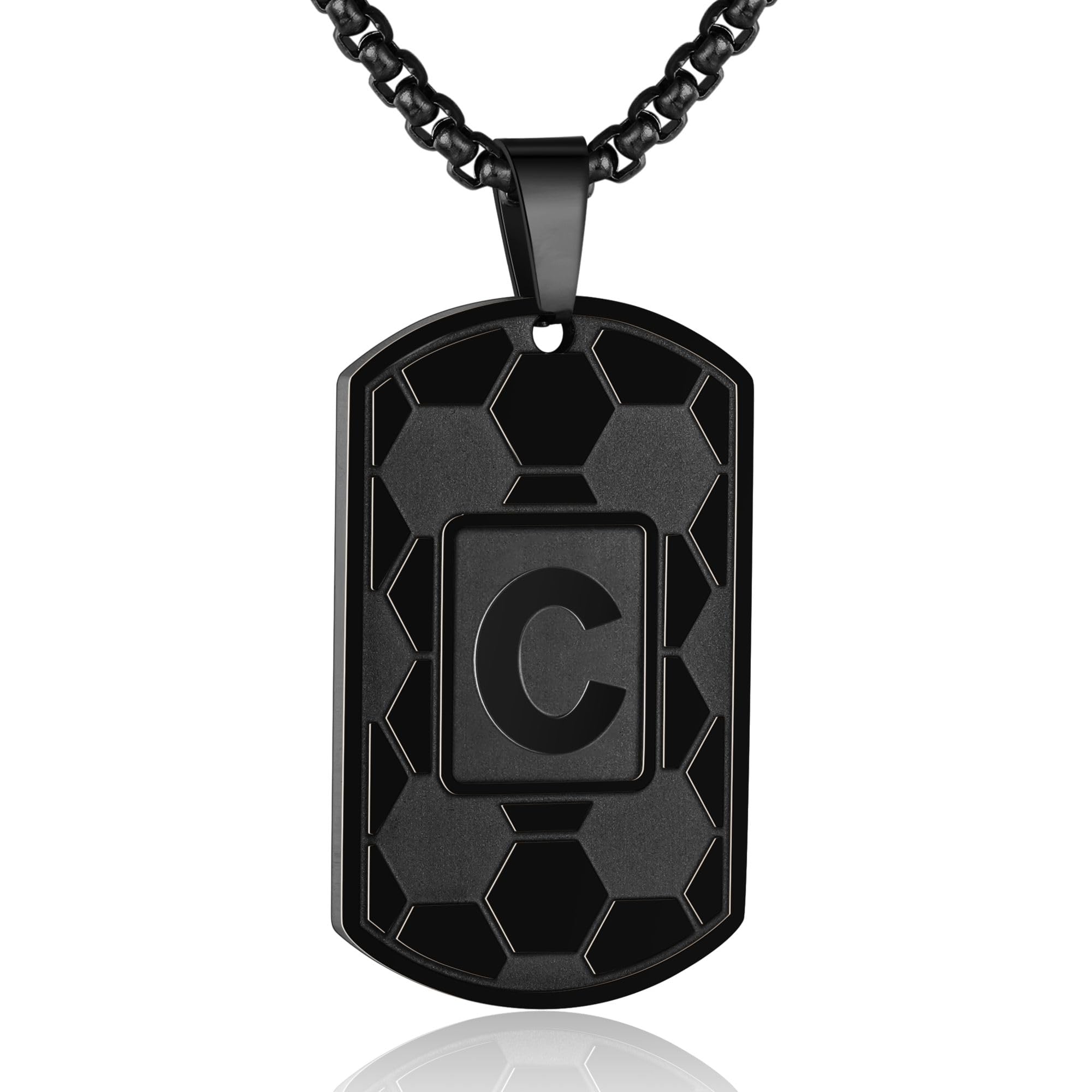 Soccer Initial A-Z Dog Tag Necklace for Men Soccer Charm Pendant Stainless Steel Chain 22+2 Inches Personalized Sports Athletes Jewelry Soccer Gift