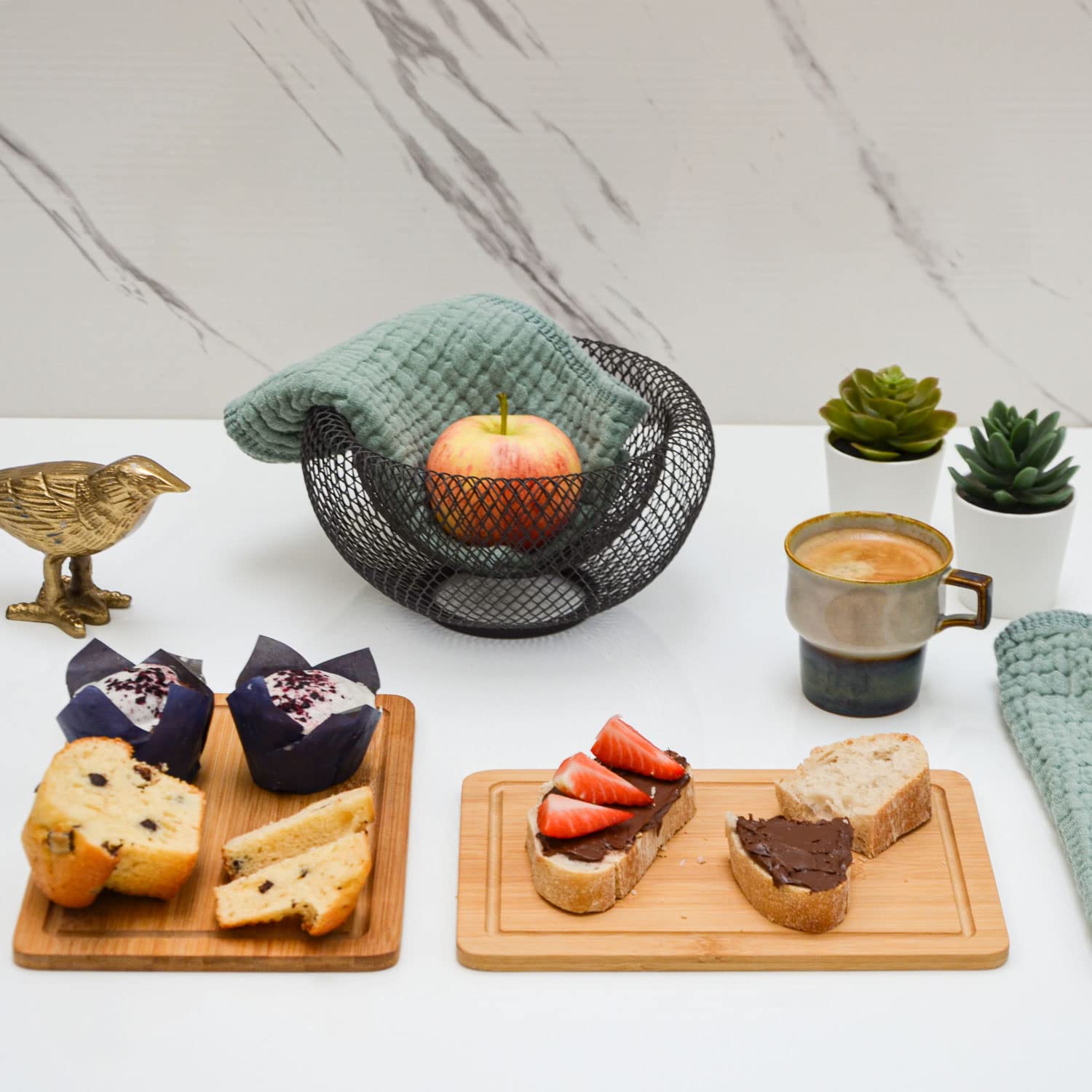 DuneDesign Zestaw 6 szt.: Bambusowa deska śniadaniowa - zestaw desek do krojenia 22 x 15 - drewniane deski do serwowania - zestaw mini desek do krojenia - małe deski do krojenia - drewniana deska do