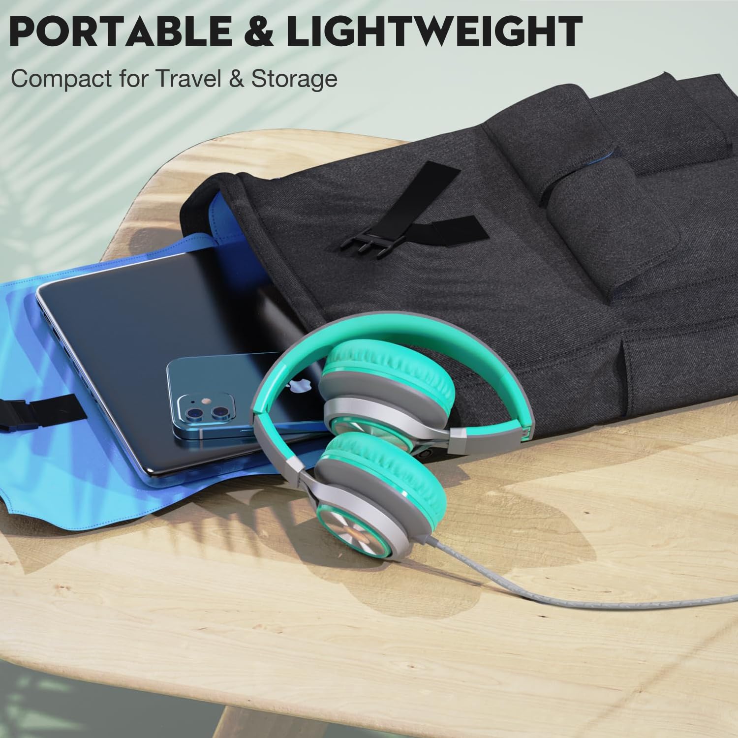 Bywulanda Cuffie USB C con microfono e controllo del volume, cuffie stereo over-ear per iPhone 15 16 Pro, cuffie pieghevoli cablate per smartphone, Chromebook, laptop, tablet, da viaggio