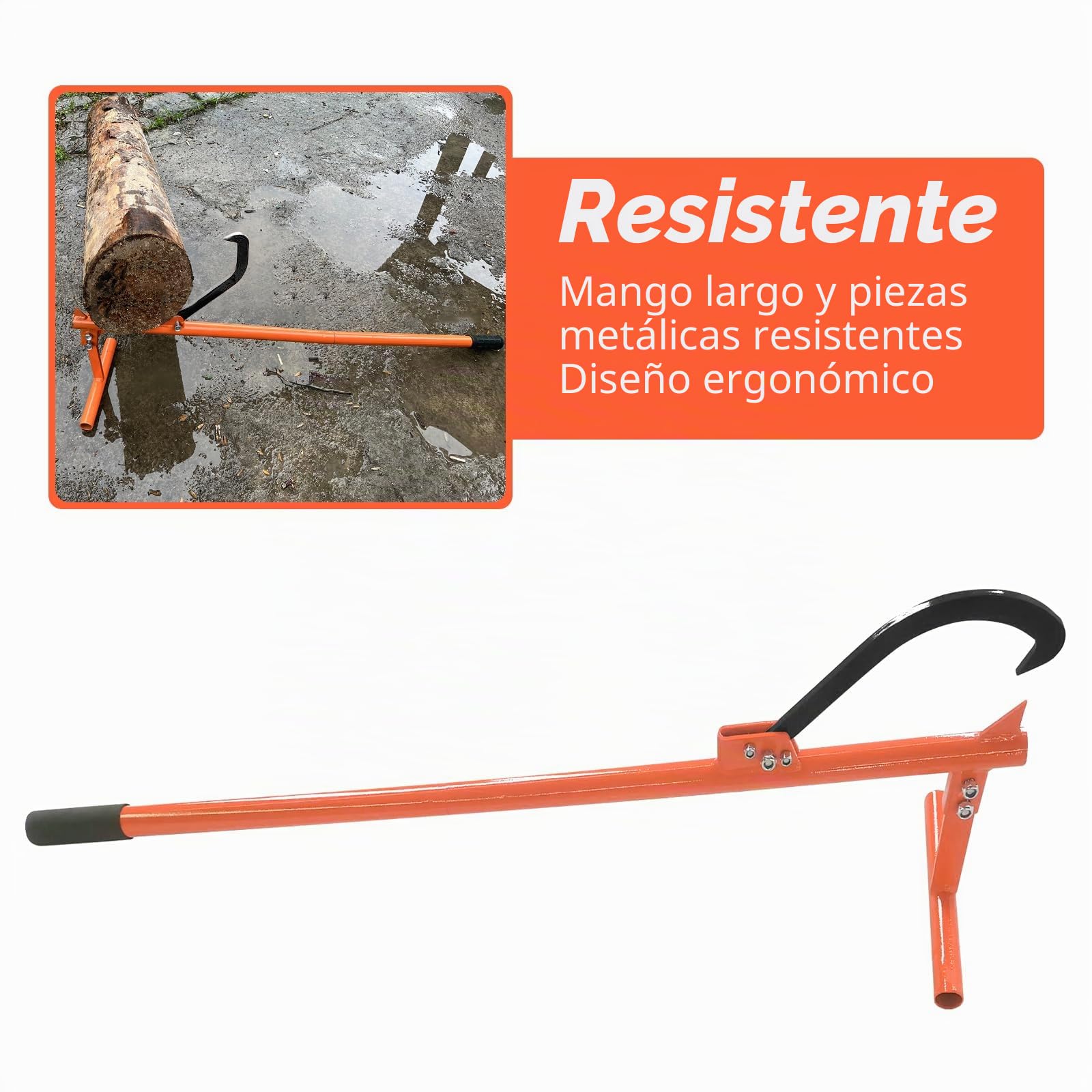 Cuña de 130 cm, elevador de madera, cuña con gancho giratorio, apertura máx. 32 cm, cuña arqueada forjada con gancho giratorio y empuñadura antideslizante, elevador para talar árboles, para trabajos