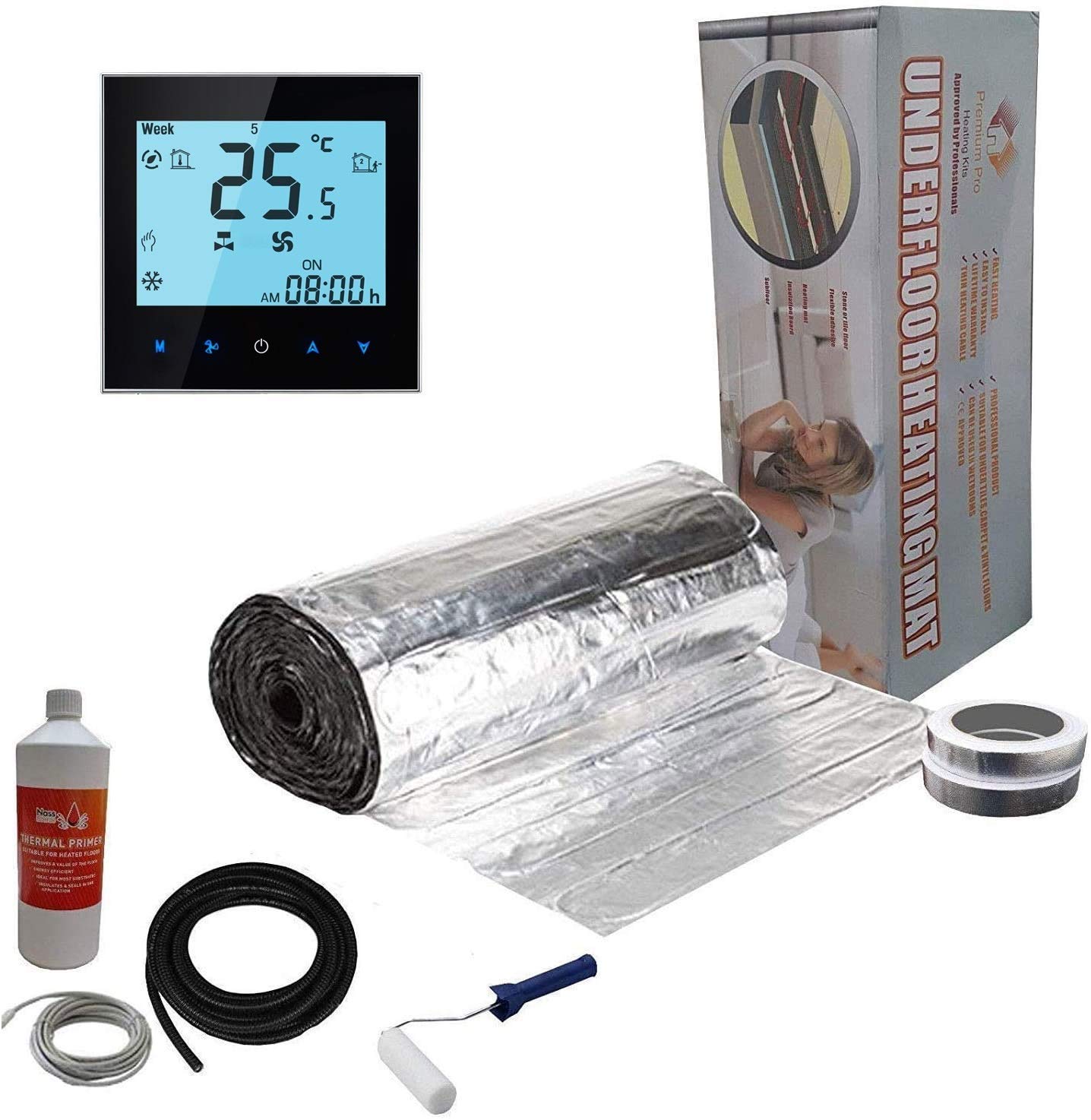 Nassboards Black Wifi Thermostat Premium Pro Elite - Electric Underfloor Pro Elite Foil Heating Kit 150W - 14M²