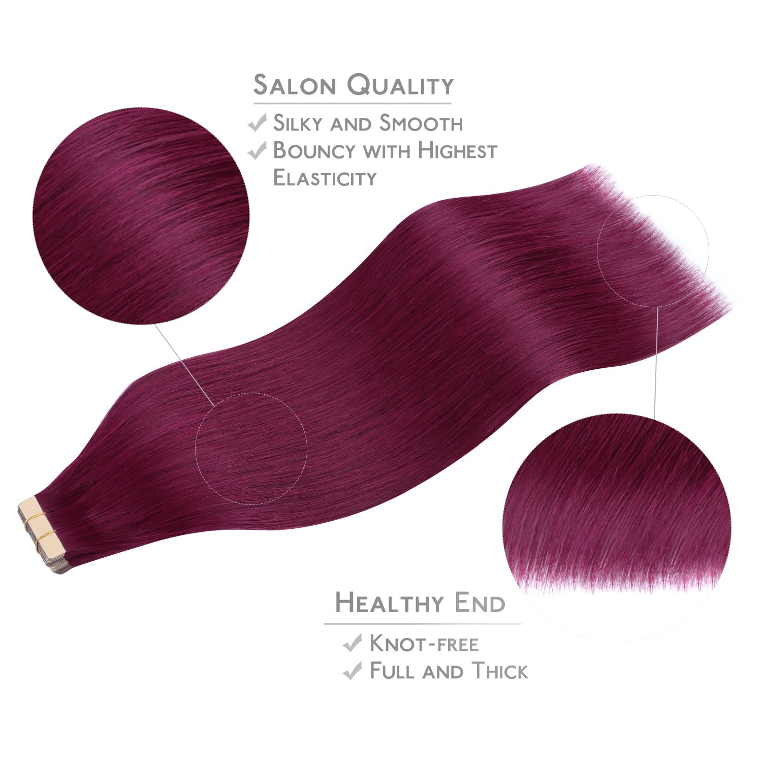 WENNALIFE Tape in Hair Extensions, 20pcs 22 Inch 50g Light Burgundy Real Human Hair, Remy Straight Tape Extensions - Image 4