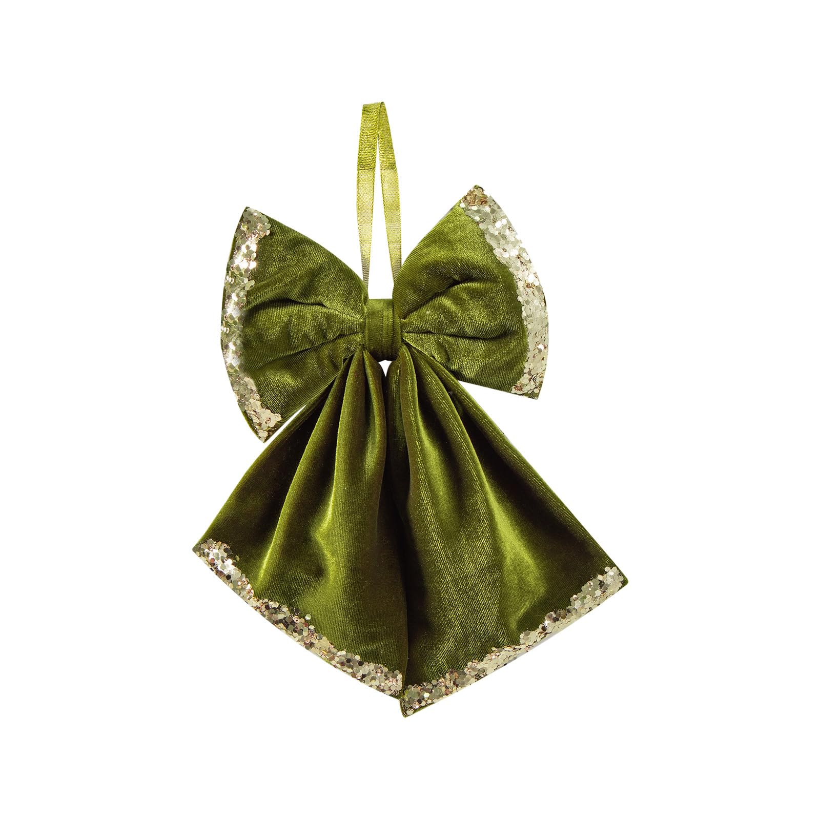 Decorative Christmas Velvety Bowknot Decoration, Muted Green Plush Look Detail with Glitter Trim and Display Loop for Festive Displays Seasonal Velvety Bowknot Accent Mantel Garland Doorway Display