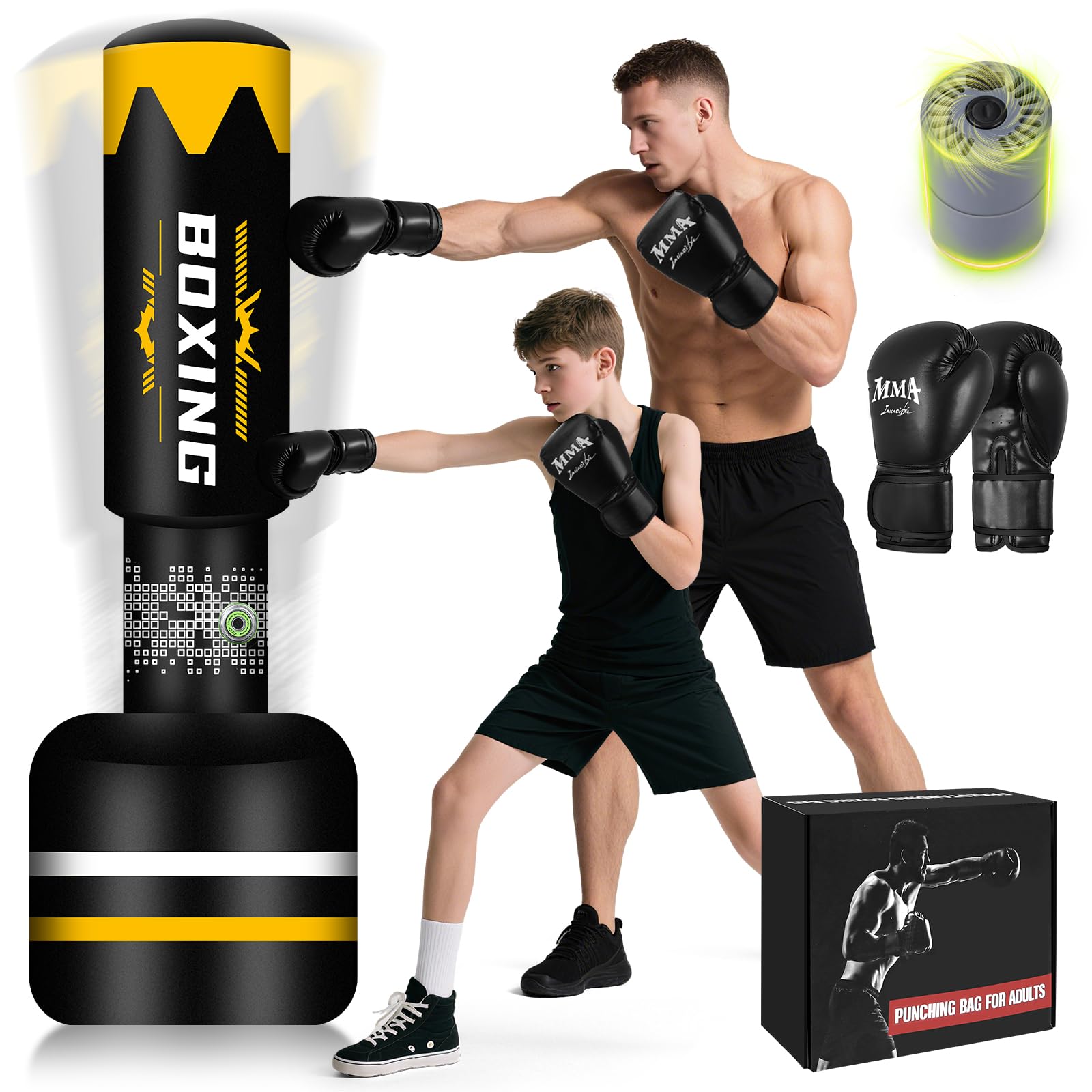 NZQXJXZ Sac de Frappe Adulte 175cm, Sac de Boxe Lourd autoportant, Sacs de Kickboxing avec Support pour l'entraînement MMA Muay Thai Fitness Débutants