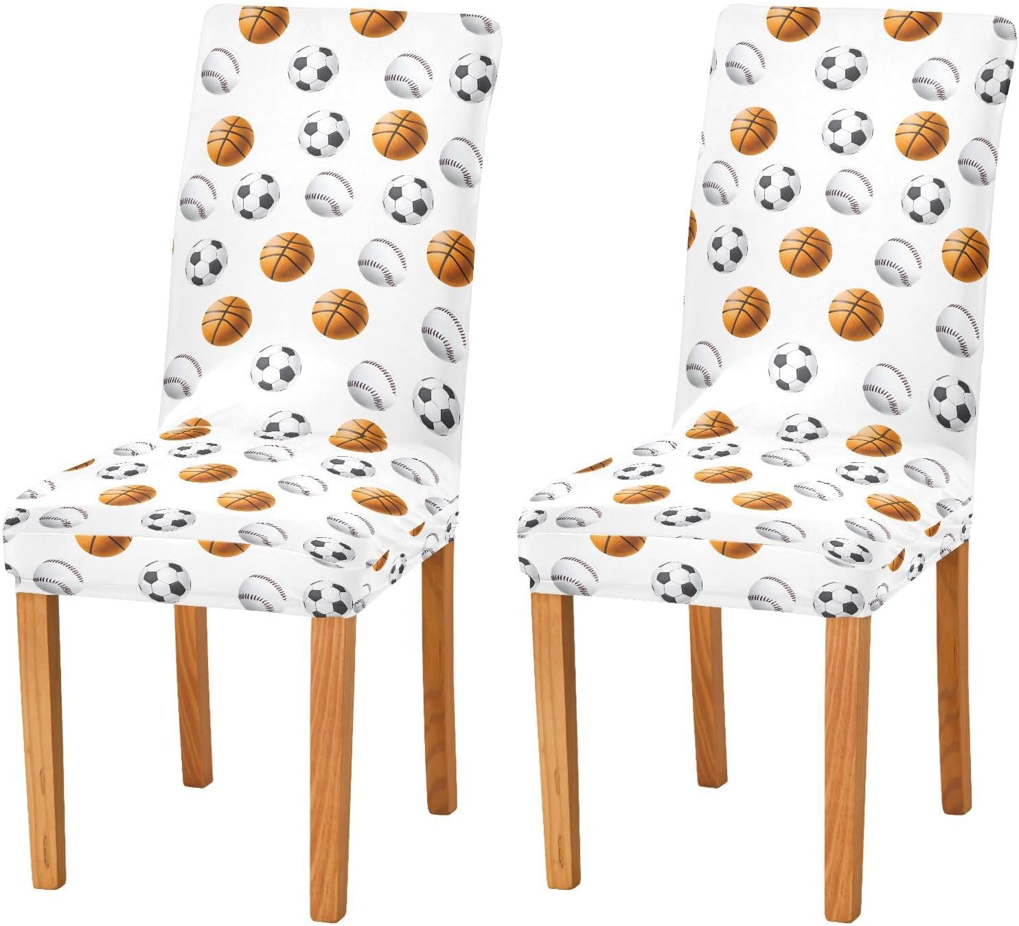 ALAZA Chair Covers for Dining Room, White Background Basketball Football Baseball Pattern Stretch Chair Cover Sets Chair Protector Removable Washable for Ktichen Restaurant Hotel