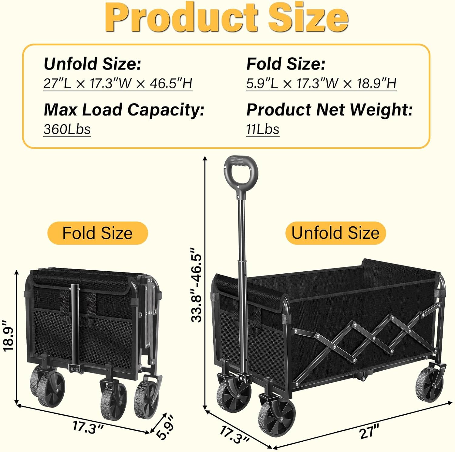 Wagons Carts Foldable - Collapsible Wagon, Folding Wagon Cart with Wheels,