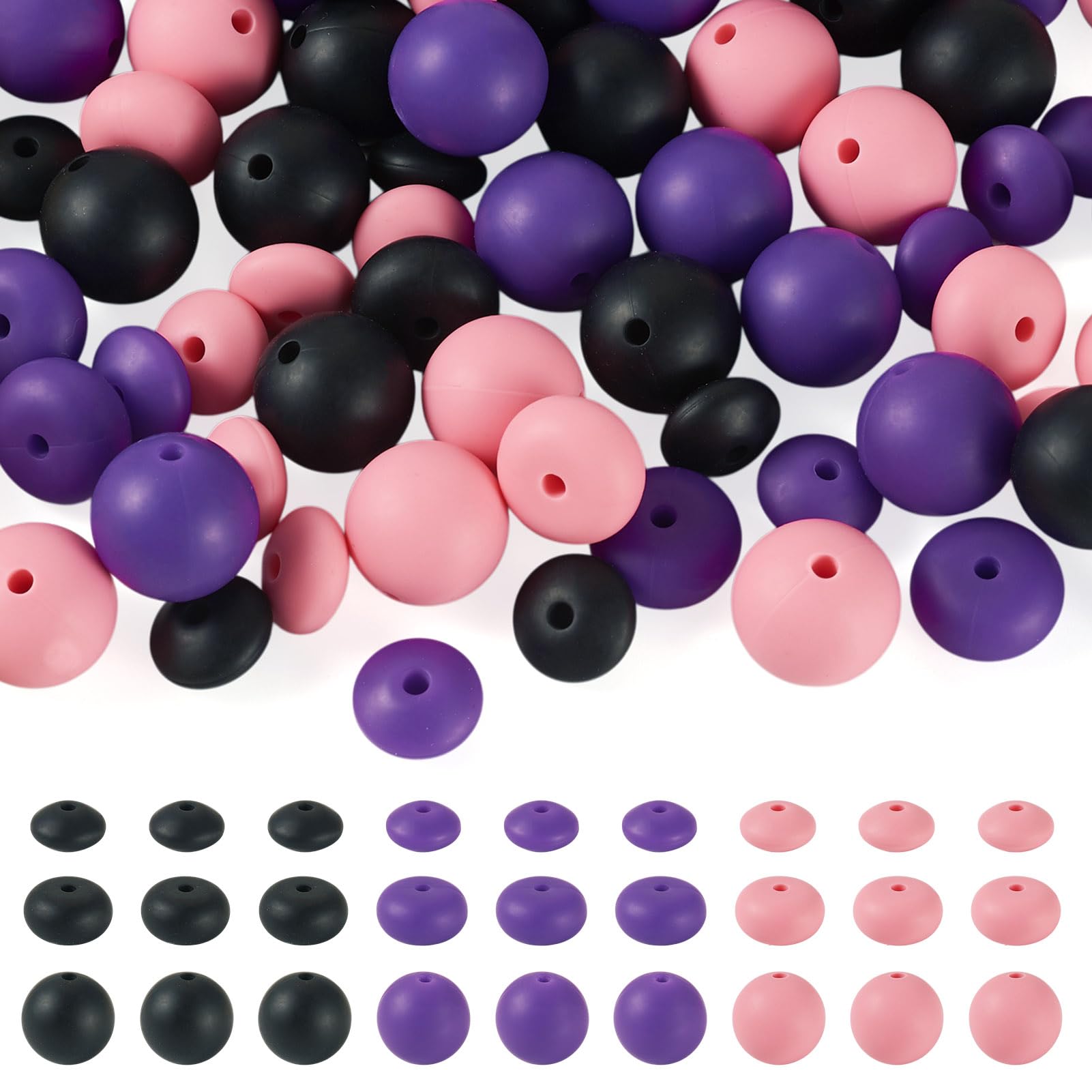 Cheriswelry 90Pcs Oval Rubber Focal Beads Rondelle Abacus Silicone Beads Round Loose Spacer Bead for DIY Jewelry Necklace Bracelet Craft Projects Beaded Pens