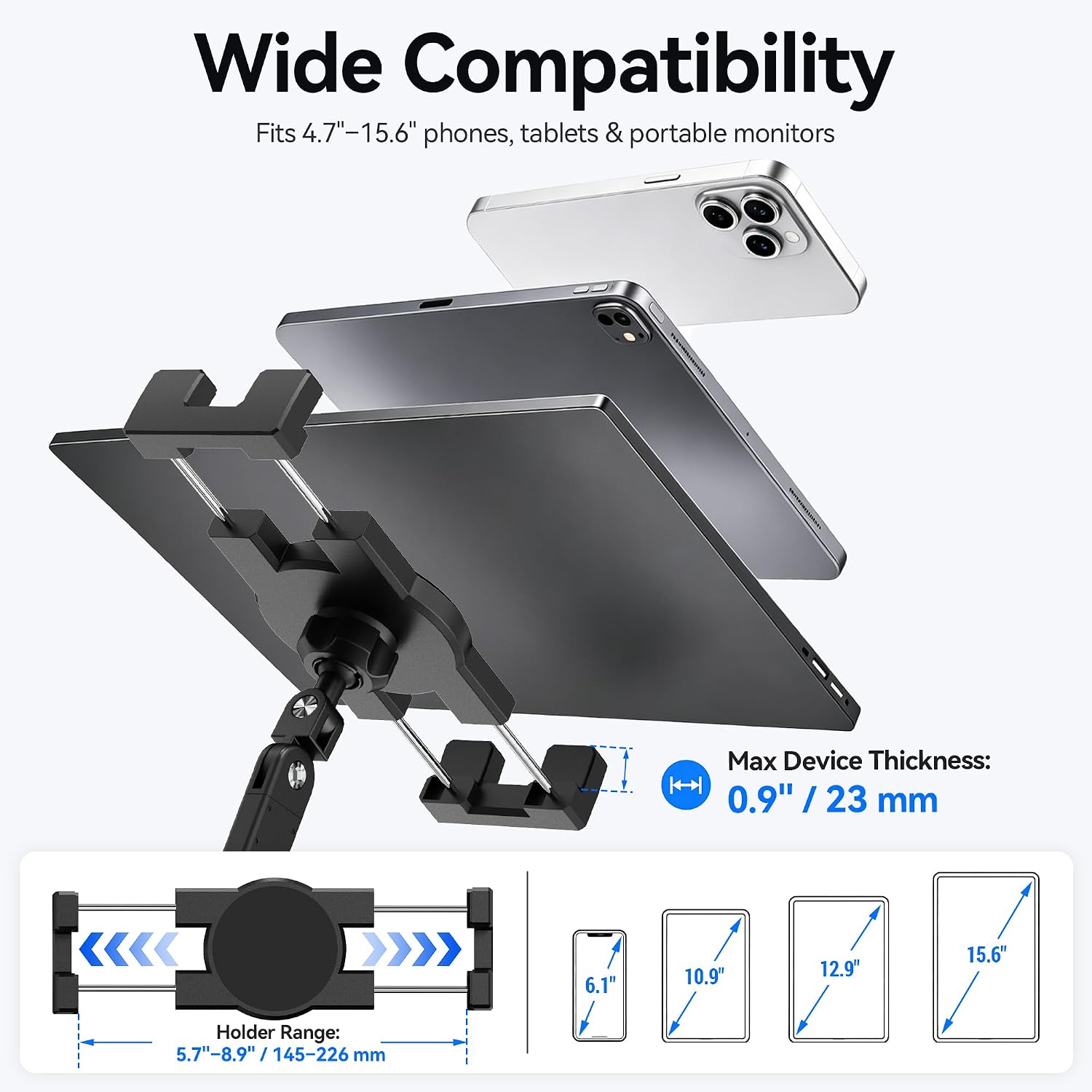 iPad Desk Mount Holder, Sturdy Aluminum Arm with C-Clamp for Desk & Bedside