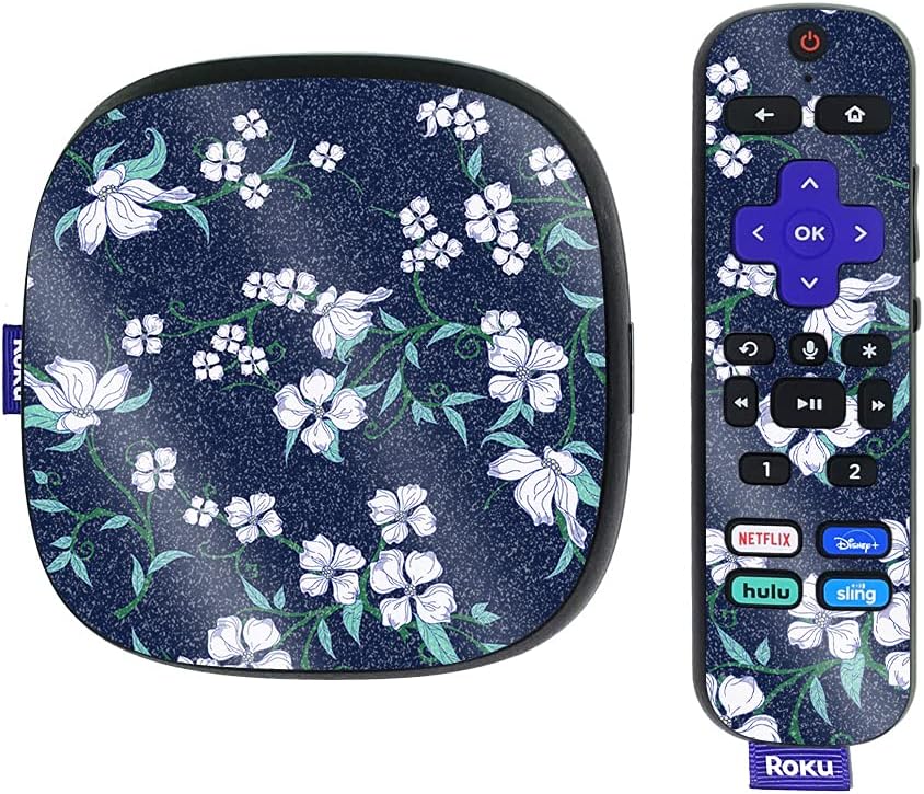 MightySkins Glossy Glitter Skin Compatible with Roku Ultra HDR 4K Streaming Media Player (2020) – White Freesia | Protective, Durable High-Gloss Glitter Finish | Easy to Apply | Made in The USA