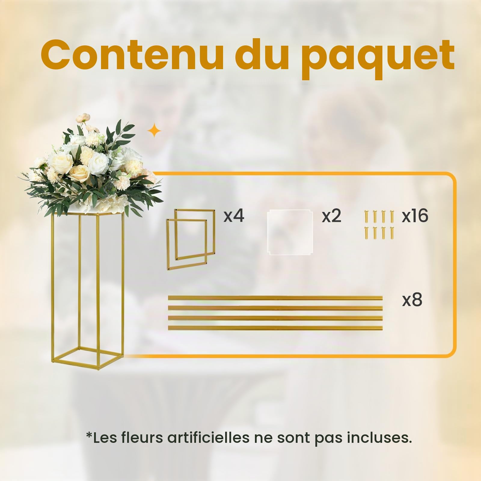 YALLOVE Lot de 2 Supports de Fleurs en métal doré de 60 cm pour décoration de Maison, de fête, de Mariage, Rectangular | Centres de table en acrylique transparent pour mariage, enterrement de vie de jeune fille, banquet et décoration de fête
