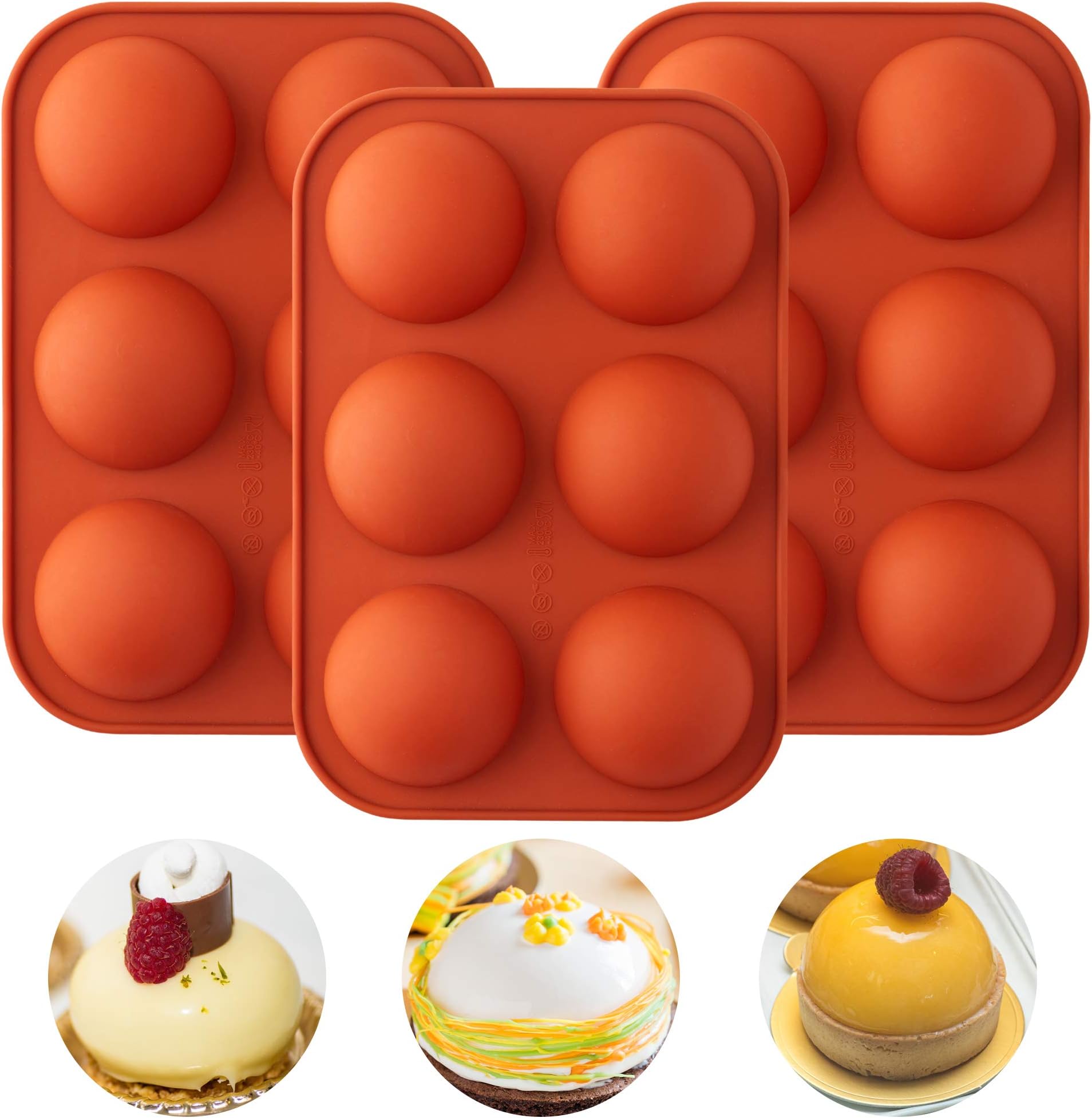 6 Holes Medium Semi Sphere Silicone Mold, Baking Mold for Making Hot Chocolate Bomb Mold, Cocoa Bomb ,Cake, Jelly,Dome Mousse (3 Pack)