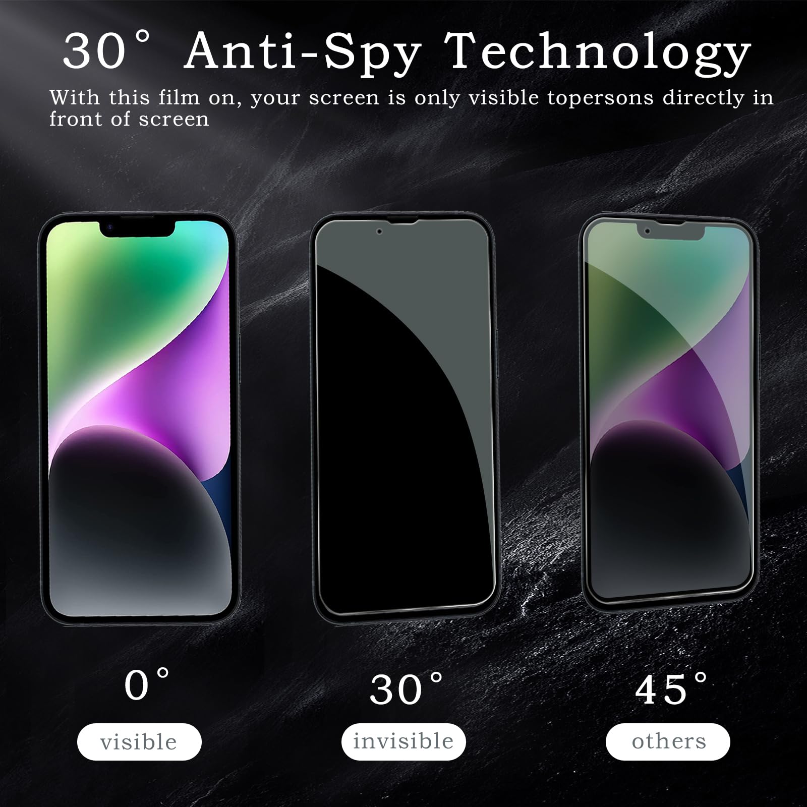[Confezione da 2 + 2] Protezione per schermo privacy per Apple iPhone 14, in vetro temperato infrangibile con obiettivo della fotocamera, durezza 9H, senza bolle, antiriflesso, compatibile con