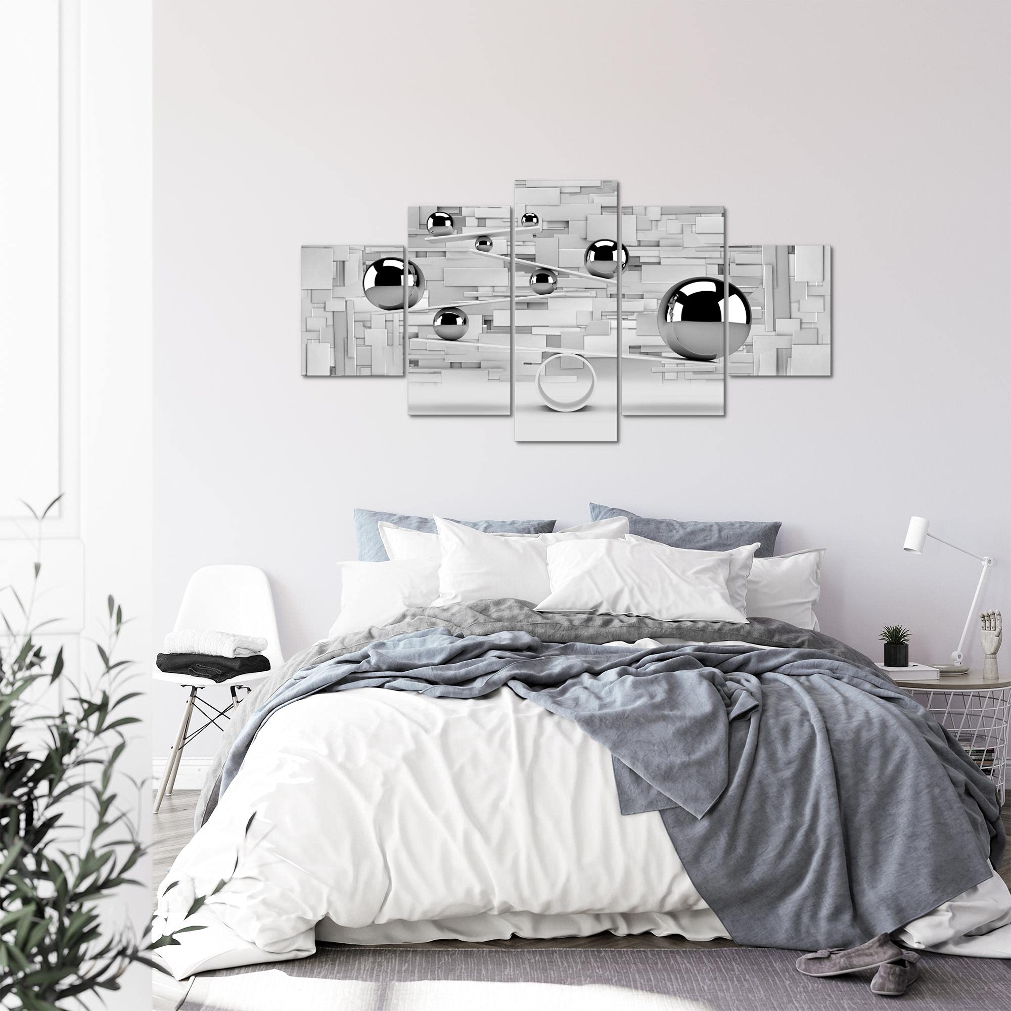 Runa Art - Quadri 3D Palle 200 x 100 cm 5 Pezzi XXL Decorazione Murale Design Grigio 504351c