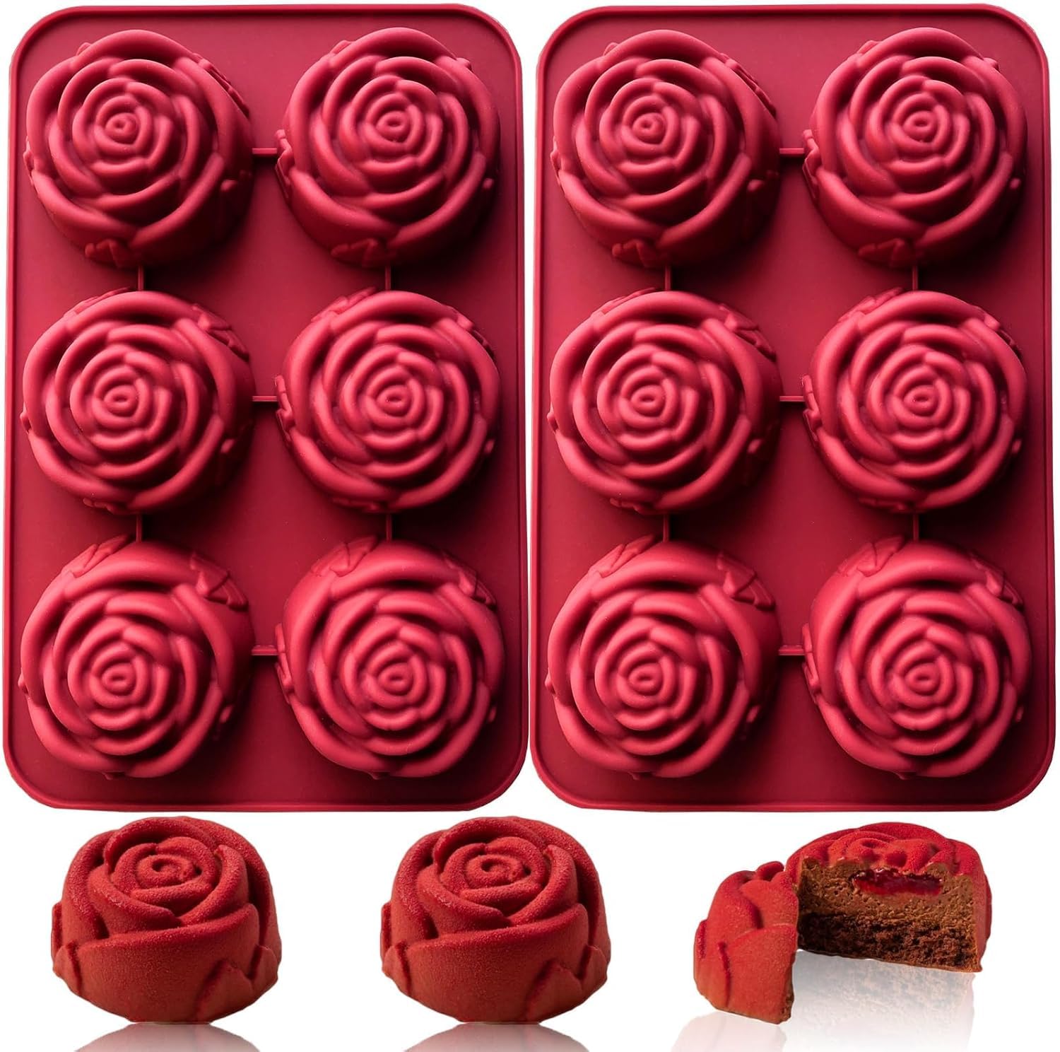 LEGACYCART 6 Cavity SiliconeRose Flower Mould for Chocolate Candy Ice Cube Cookie Cupcake Jello Pudding Soap Bath Bombs Bath Lotions Candle DIY Craft Projects-image-22