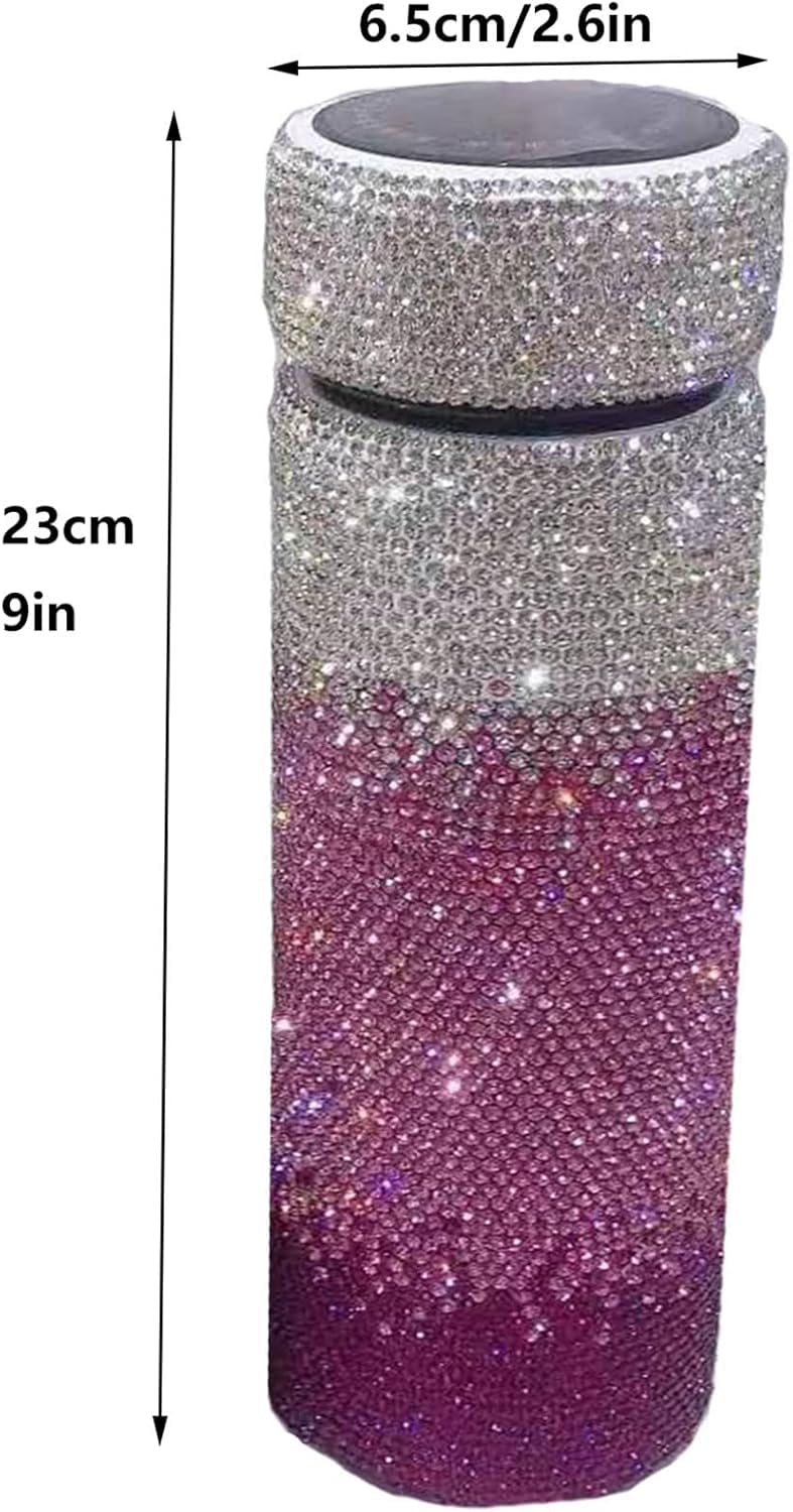 Diamentowy termos, butelka termiczna, Bling Rhinestone butelka na wodę z wyświetlaczem temperatury LED Kubek podróżny z wodą Podróżny kubek na wodę ze stali nierdzewnej