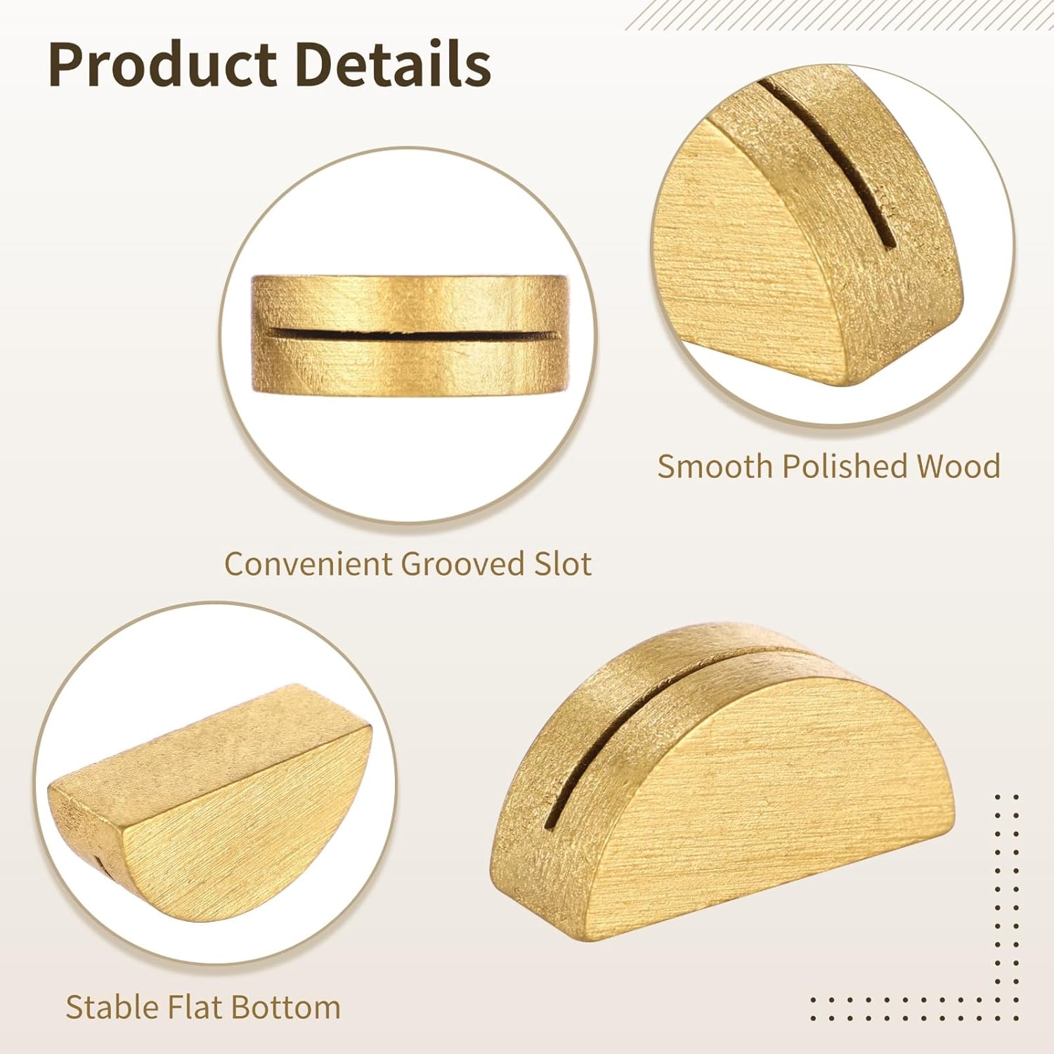 50 Pack Table Number Stands, Small Wooden Card Holders, Elegant Half-Round Design for Name Cards, Tags, Photos, Sign Holders for Weddings, Banquets