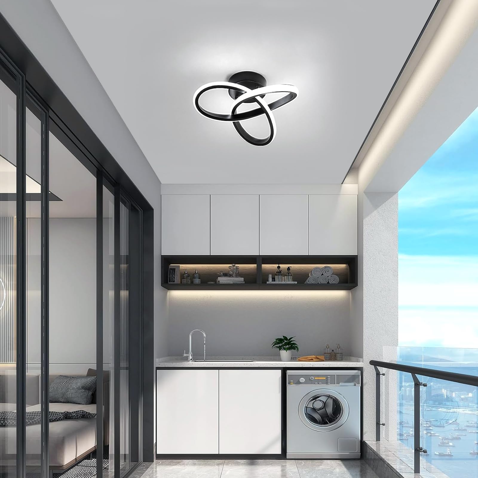 Toolight Plafonnier LED Moderne 22W 2500LM, Forme de Trèfle, Lampe Plafond Noir pour Couloir Cuisine Salle de Bain Chambre Salon, Blanche Froide 6500K, Dia 25cm