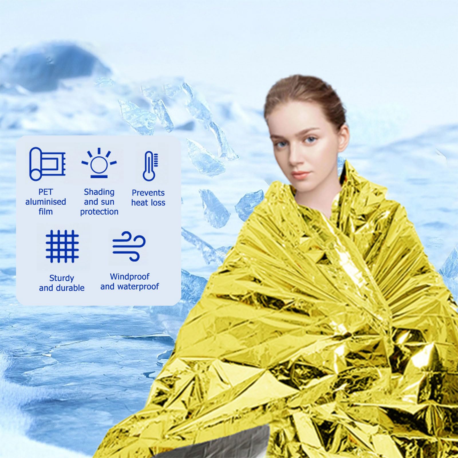 Coperte Termiche Di Emergenza Butyeak 3 Pezzi - 210x160 Cm, Oro/Argento, Per Sopravvivenza E Outdoor - Foto 3