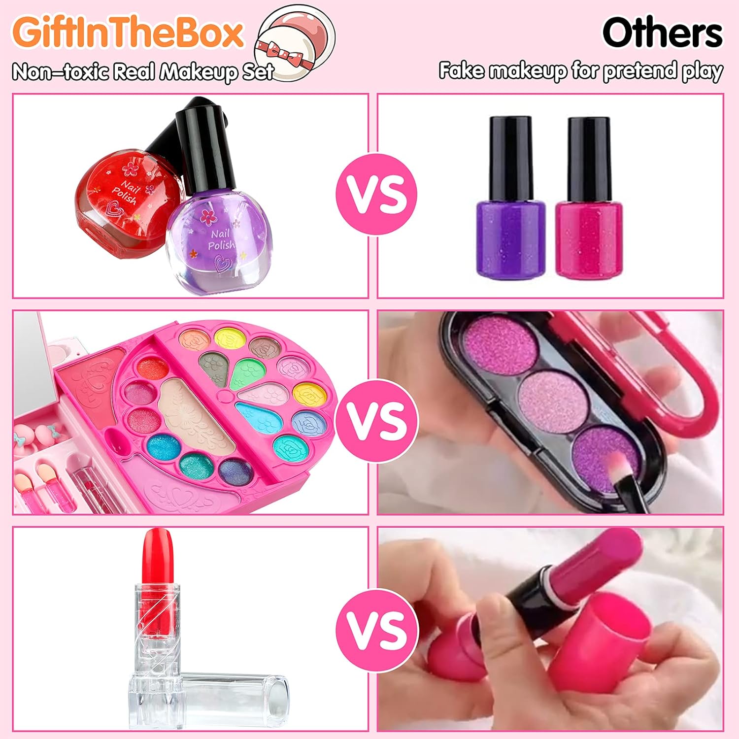 GiftInTheBox Kids Makeup kit for Girls, Washable Girls Makeup Kit for Kids with Portable Fashion Makeup Handbag, Non-Toxic Real Makeup Set for Girls - Pink: Toys & Games