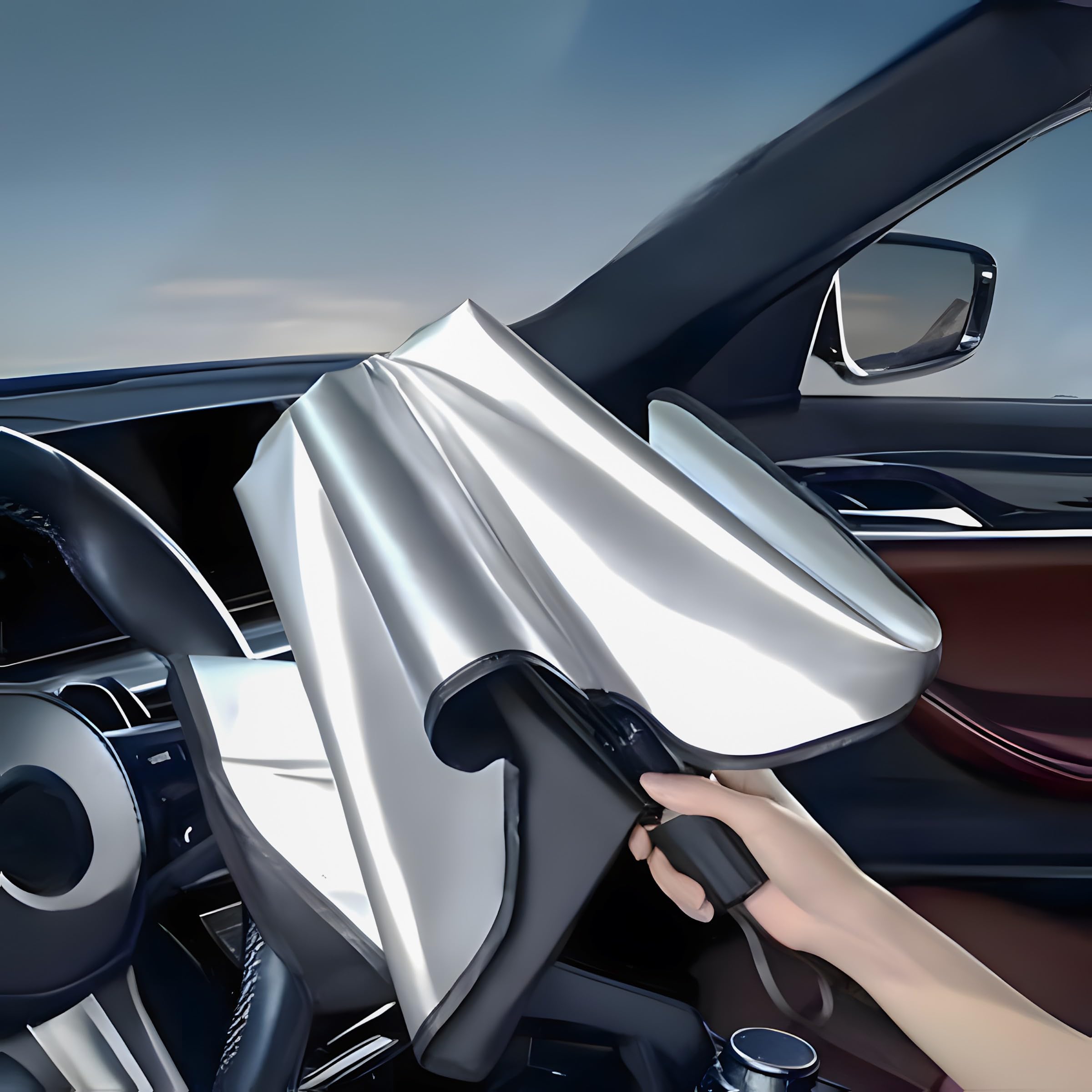 Retoo Parasol Coche 123x65 Cm, Parasol Plegable para Parabrisas, Protección Solar UV, Mango Flexible, Sombrilla Coche Delantera Universal para Interior