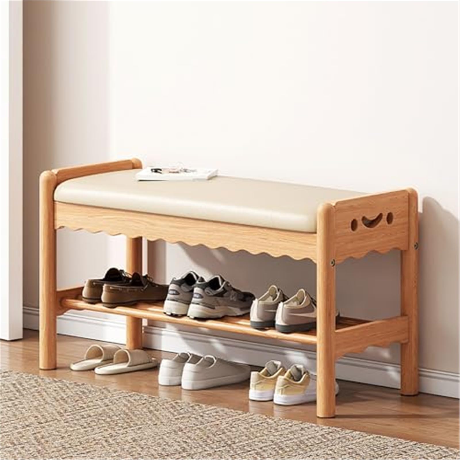 IvyLoutish Bamboo Shoe Bench Rack with Storage Shoe Rack with Cushion Entryway Storage Bench with Padded Seat Shoe Shelf for Entryway,Ideal for Home