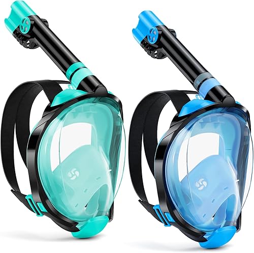 W WSTOO Full Face Snorkel Mask, Dry Top Snorkeling Gear for Adults, 180 Panoramic Foldable Design with Camera Mount, Safe MouthNose Breathing,