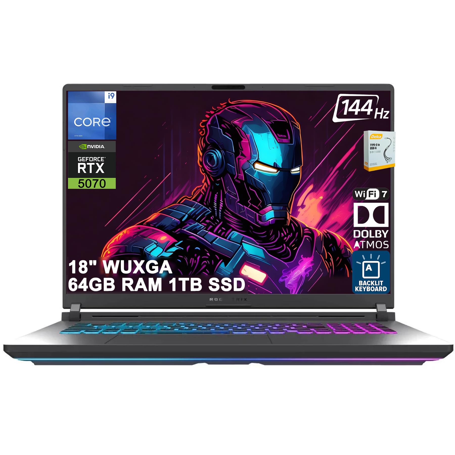 ASUS ROG Strix G18 G815 Gaming AI Laptop | 18" WUXGA 144Hz (100% sRGB) | Intel 24-core i9-14900HX | 64GB DDR5 1TB SSD | GeForce RTX 5070 GDDR7 (Up to 798 AI TOPS) | RGB Backlit Win11Pro DLCA Accessory