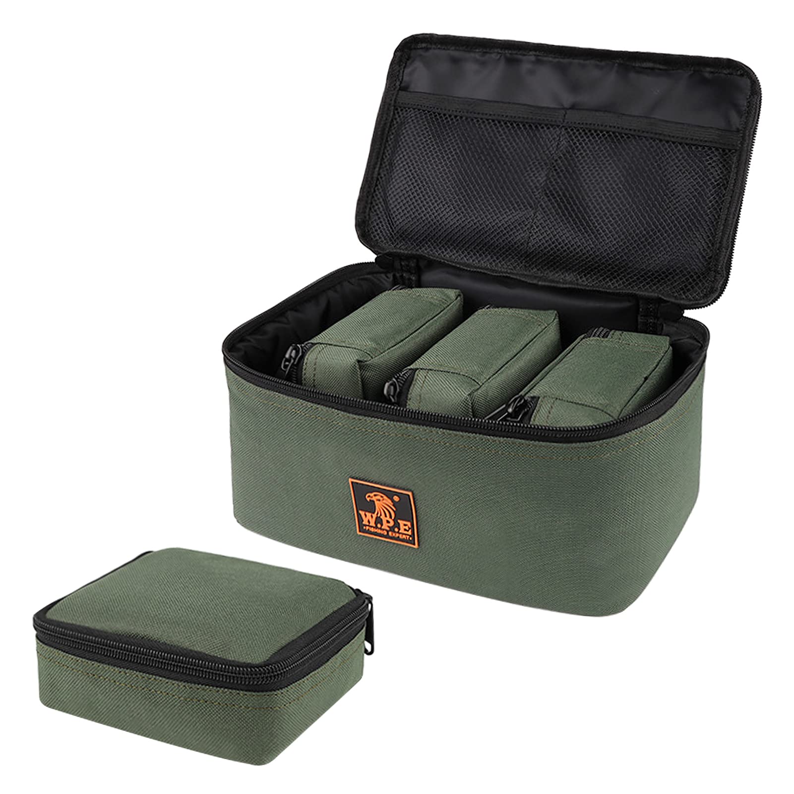 HUIOP Fishing Tackle Bag with 4 Small Pouches, Fishing Reel Lure Storage, Organizer Bag, Army Green