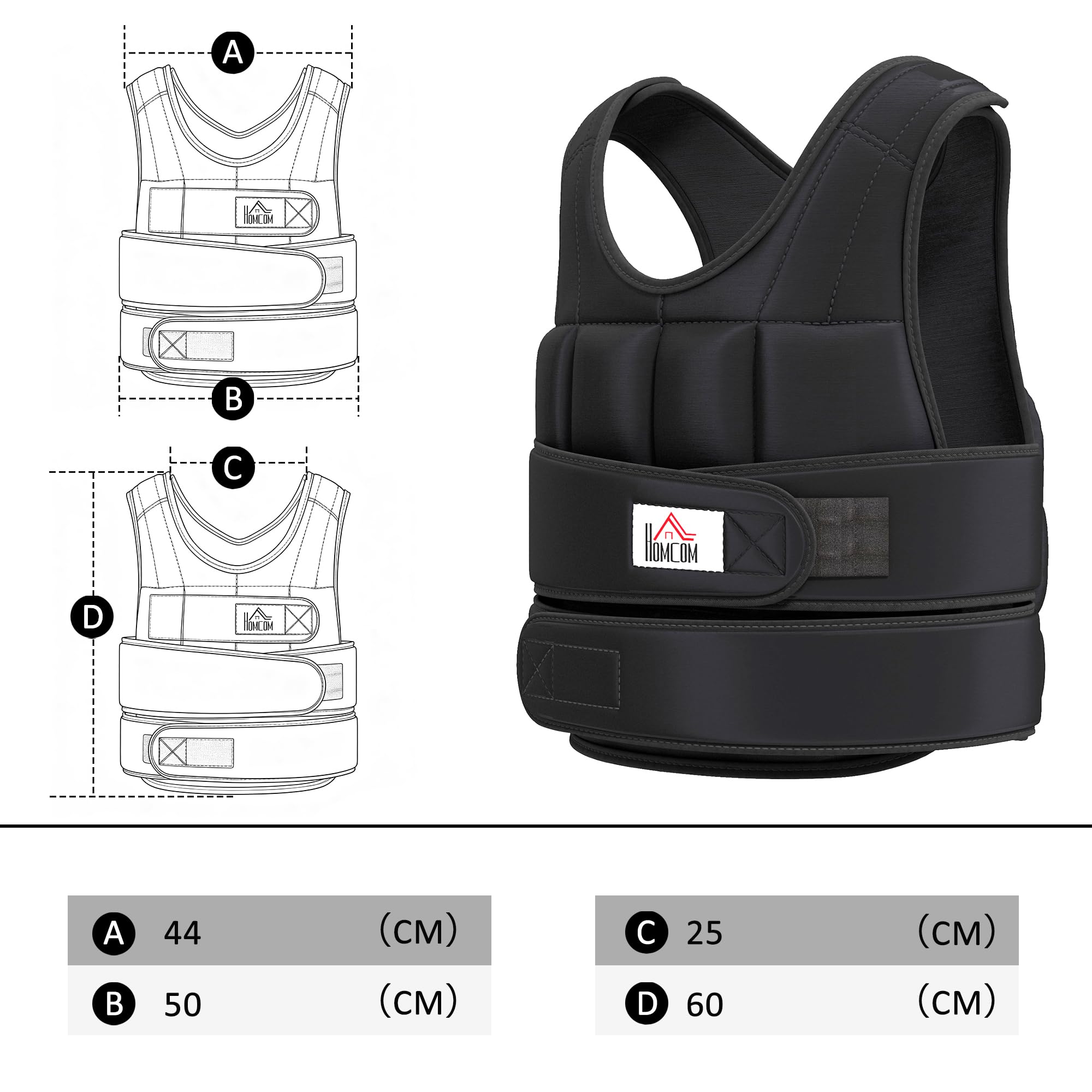 HOMCOM Gilet lesté réglable veste lestée 10/15/20 Kg max. poids amovibles entrainement musculation exercice boxe oxford