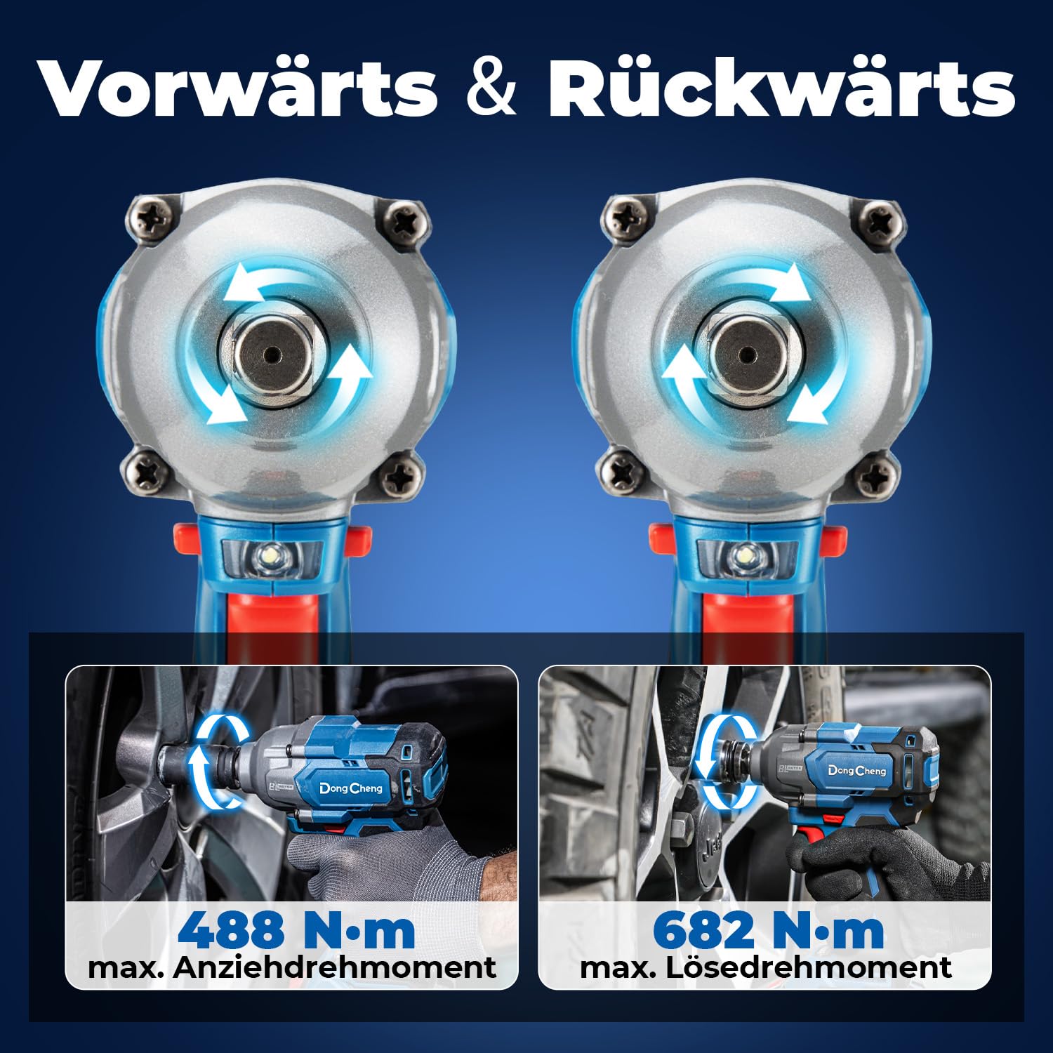 Dong Cheng Akku-Schlagschrauber 20V, 1/2"-Aufnahme, 682 Nm Drehmoment, Bürstenloser Akku Drehschlagschrauber, 3 Leistungsstufen, inkl 4,0Ah Akku/Ladegerät im Koffer