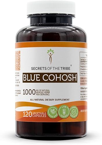 Secrets of the Tribe Blue Cohosh 120 cápsulas, hechas con cápsulas vegetales y raíz seca de cohosh azul (Caulophyllum Thalictroides) de cultivo