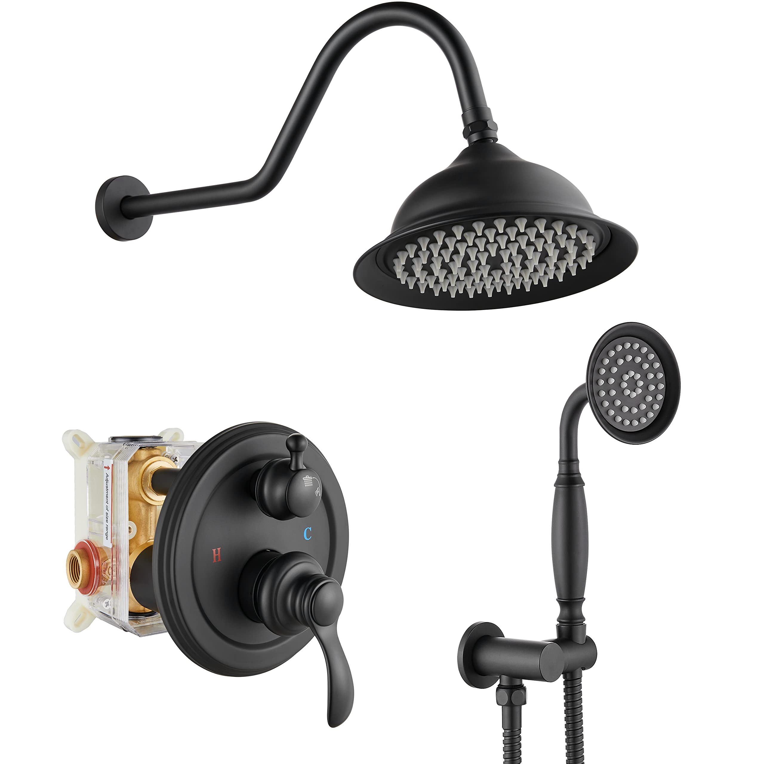 Matte Black Shower System - 2 Handle Shower Faucet With 5 Mode Rainfall Shower Head