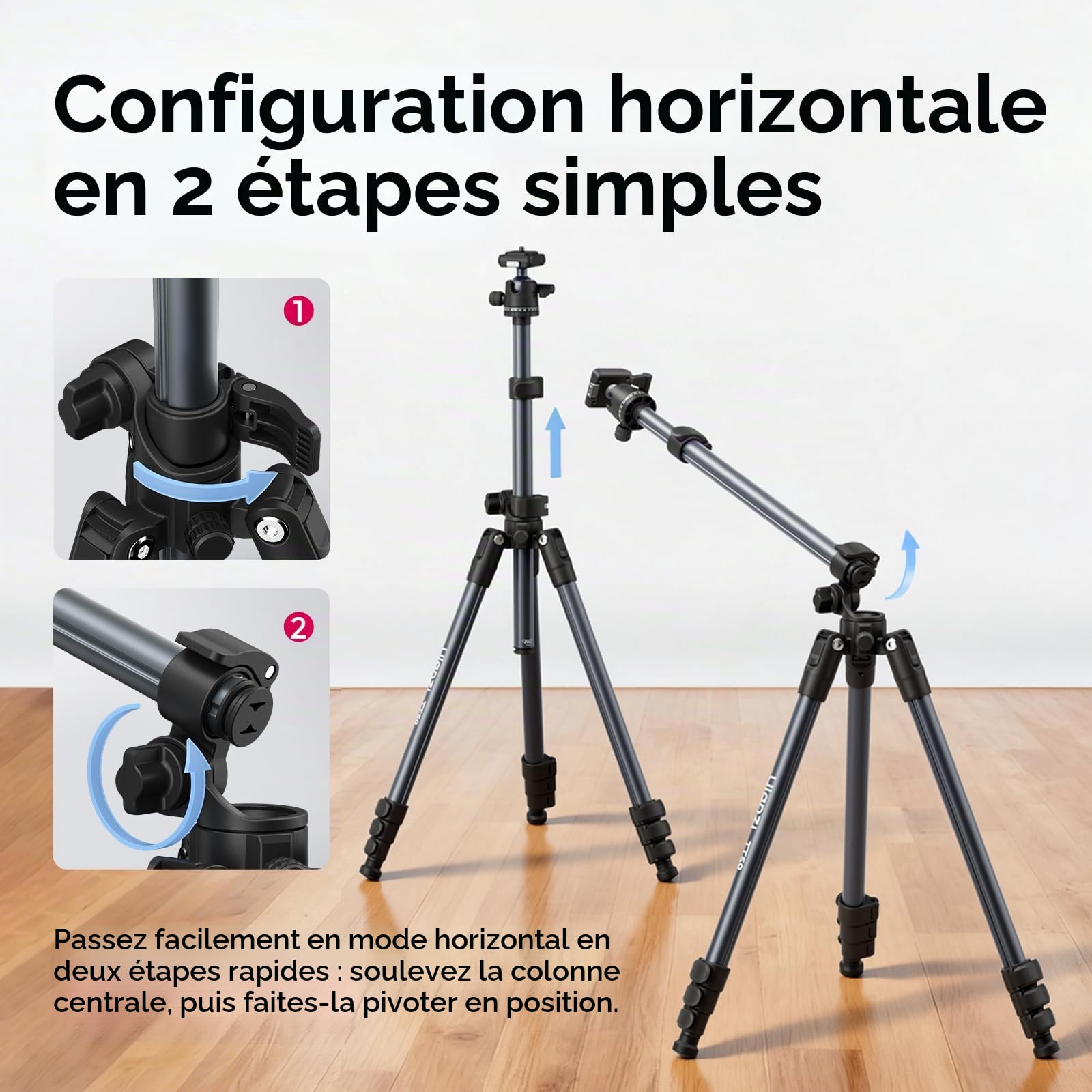 ULANZI TT59 175cm Trépied Appareil Photo avec Colonne Centrale Rotative à 360 degrés et Rotule, Trépied Horizontal Pliable en Aluminium pour DSLR Caméscope Smartphones (Poids 1,25 kg, Charge 10 kg)