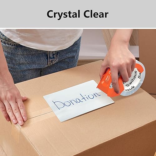 Miniatura 6 de Total de 400 yardas, paquete de 6 unidades de 1.18 pulgadas x 66.6 yardas, cinta de embalaje resistente con combo de dispensador, cinta de envío