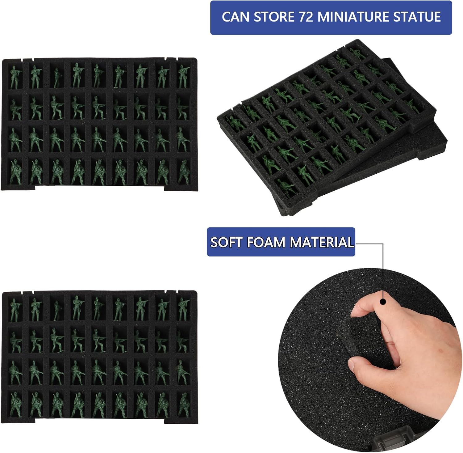 Portable Miniature Figure Storage & Carrying Case - 2 Foam Layers fits 72 Infantry Minis & Pick & Pluck for Large Figures Black Small image 3