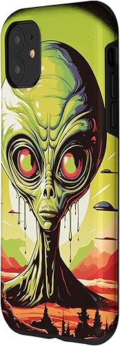 Vista 8 de iPhone 14 Pro Cute Green Alien Head UFO Space Face Alien Case