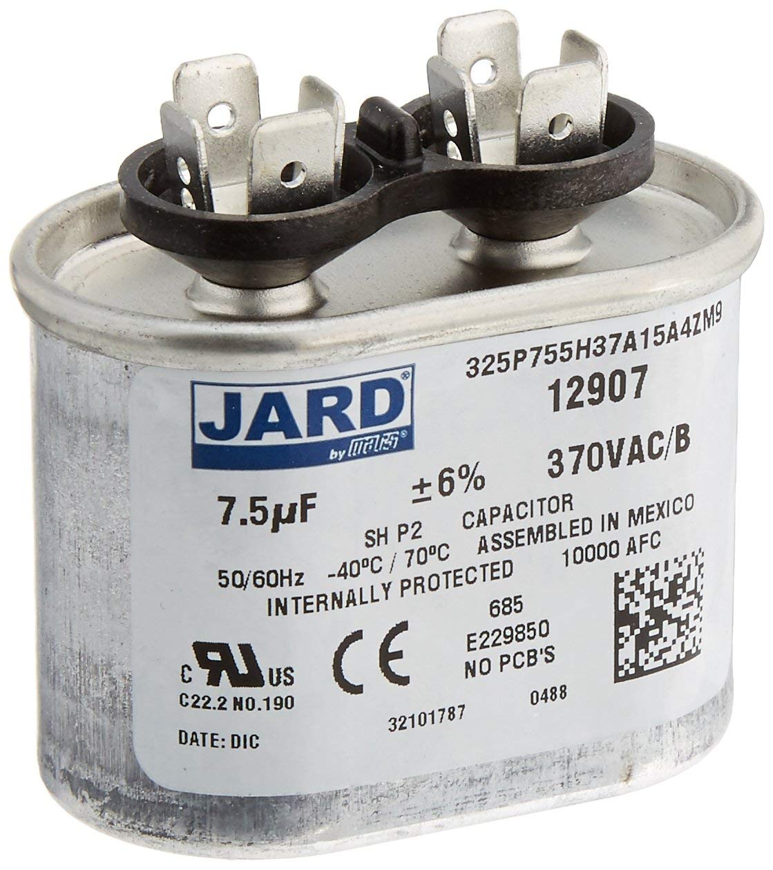 MARS - Motors & Armatures Manufacturer 12907 7.5 MFD/370 VAC Oval Motor Run Capacitor - Pack of 4