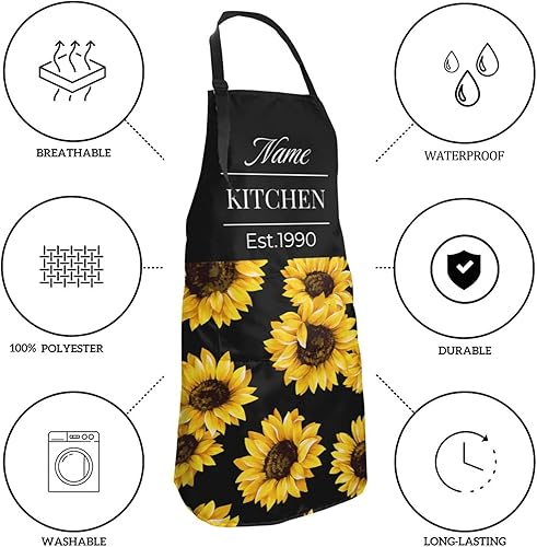 Miniatura 4 de Delantal personalizado para hombres y mujeres, delantal ajustable unisex con bolsillos, delantales personalizados para cocinero y chef