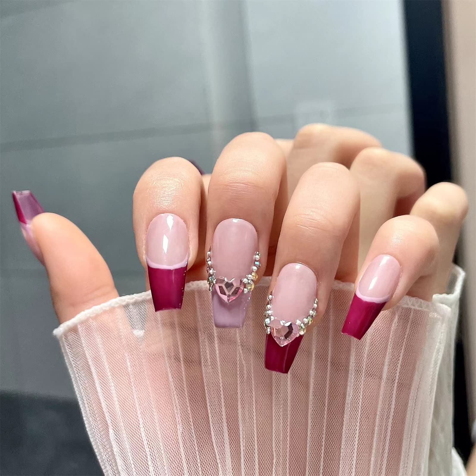 Unghie a pressione, 10 pezzi di manicure indossabili, unghie finte fatte a mano, set di unghie finte artificiali riutilizzabili per donne e ragazze (L, F) (BS)