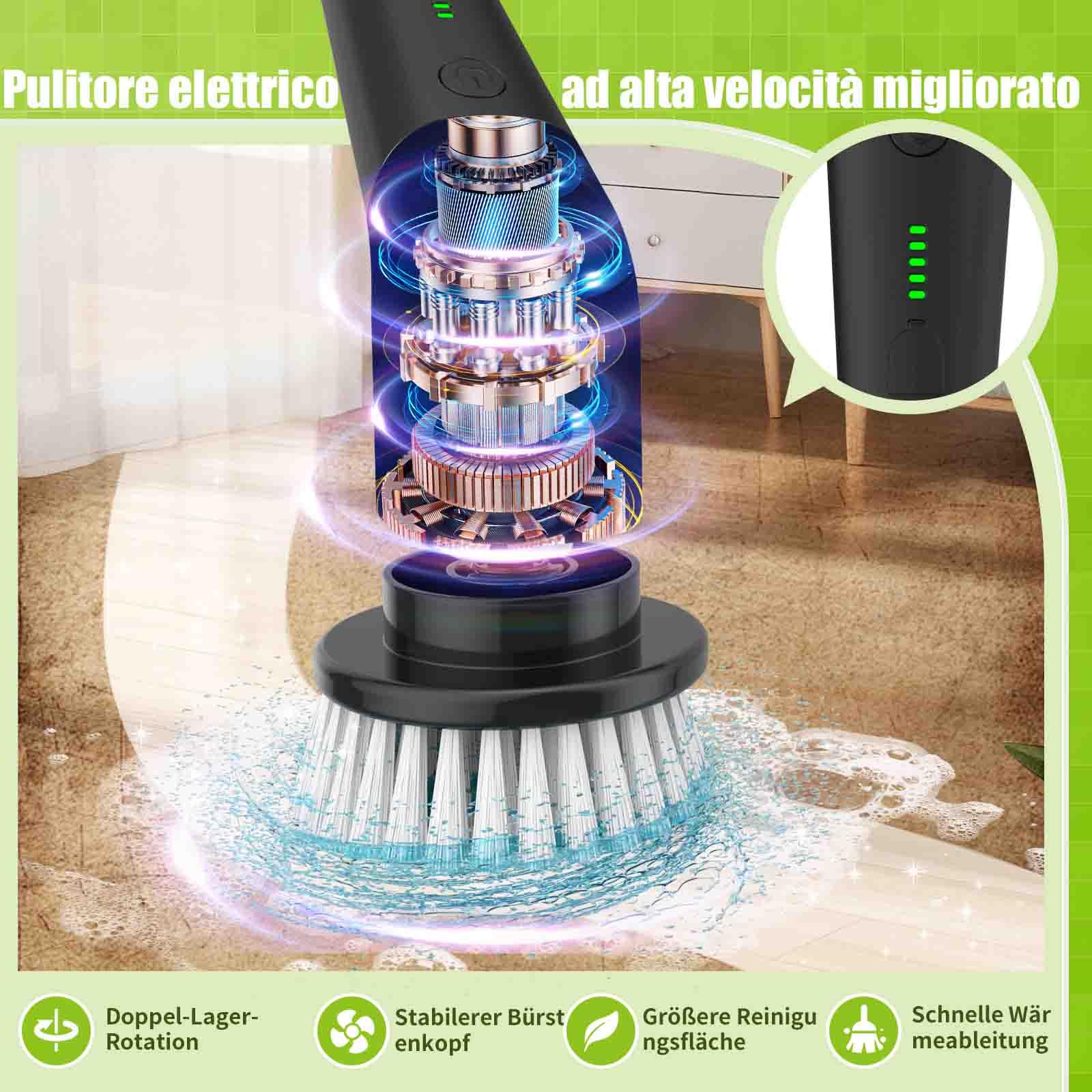 YKYI Elektrischer Reinigungsbürste,Spin Scrubber mit 8 Austauschbaren Bürstenköpfen,IPX7 wasserdichter,Schrubber für Badezimmer,Boden,Küche