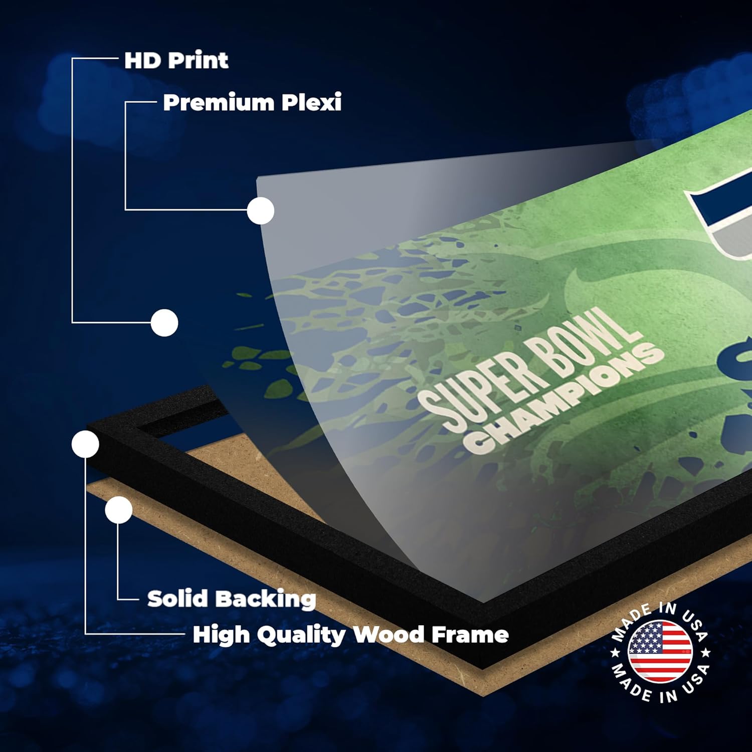 Seattle Seahawks Super Bowl 60 Champions Framed Horizontal Wall Print, Official NFL Football Decor, 8 x 26 - Image 3