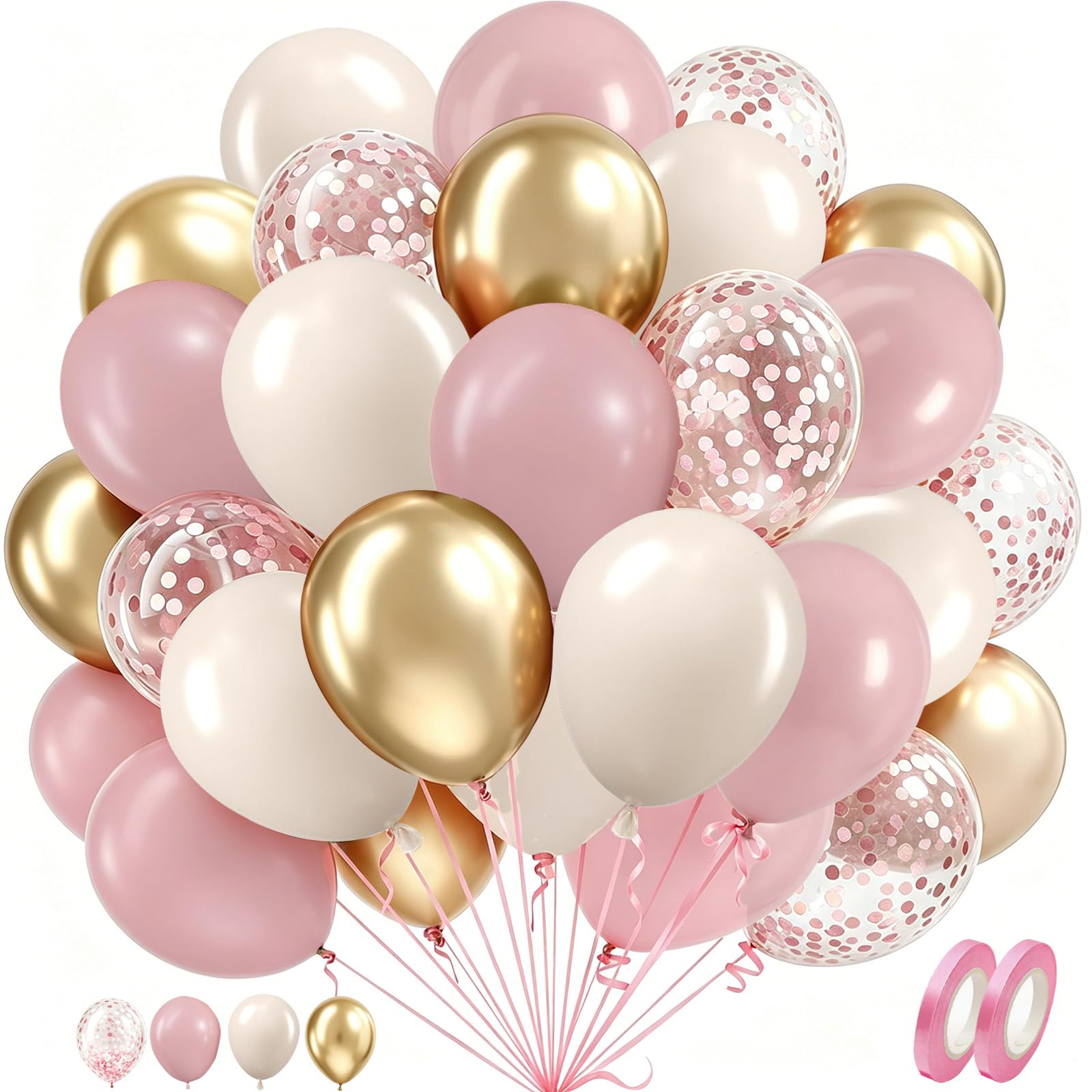Dusty Pink Balloons,60Pcs 12Inch Retro Pink Cream White Gold Balloons Kit — image 1