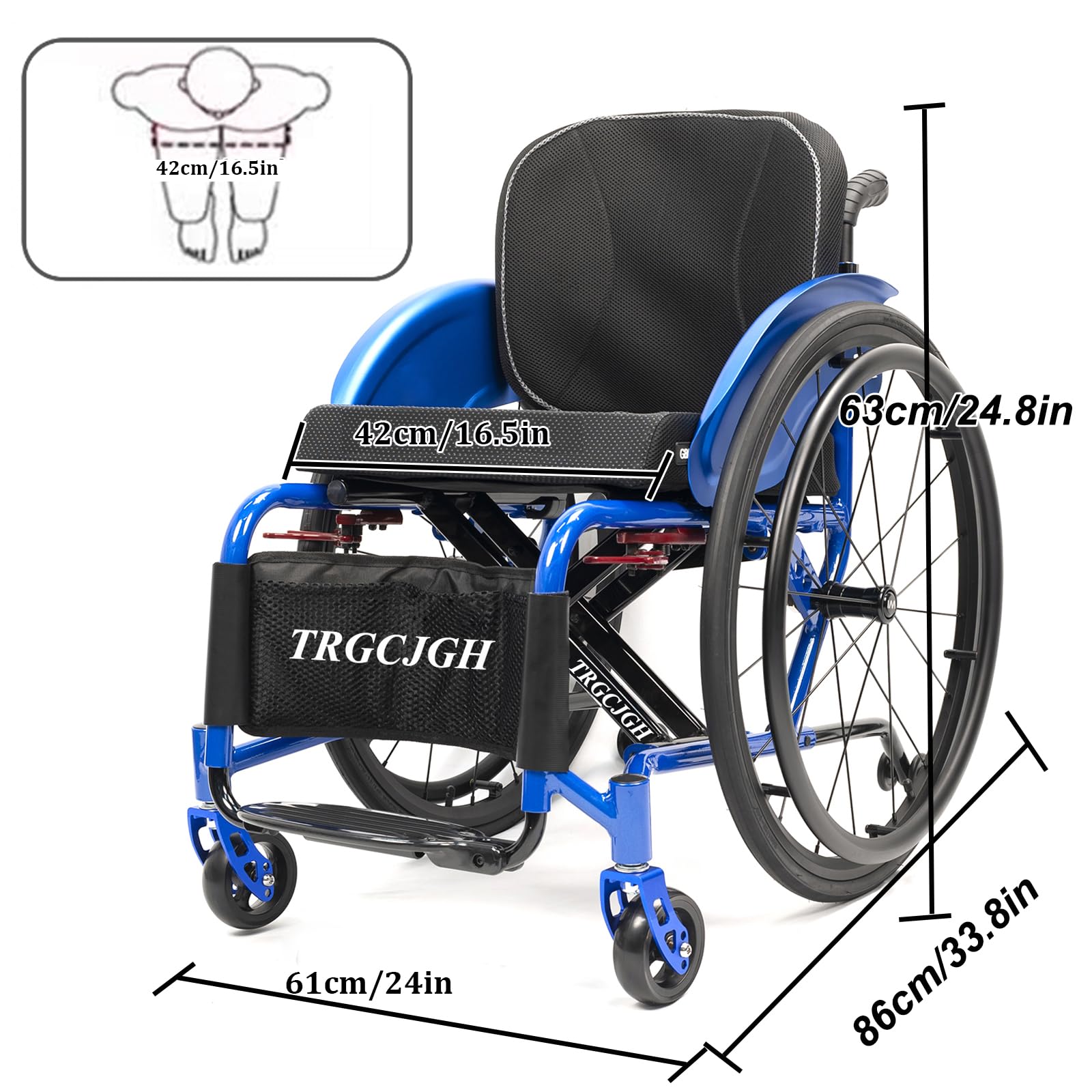 Sedia A Rotelle Reclinabile Pieghevole, Alluminio, Cintura di Sicurezza, Sgancio rapido, Freno Manuale,Poggiapiedi Pieghevoli(42cm/16.5in Seat,Red)