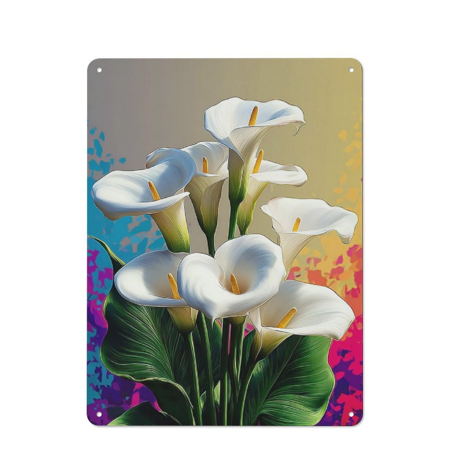 Junmoney White Calla Lilies In Bloom Vintage Tin Sign 40X30cm, Old Fashioned Nostalgic Wall Art For Bedroom, Office, Home Bar Or Dining Room