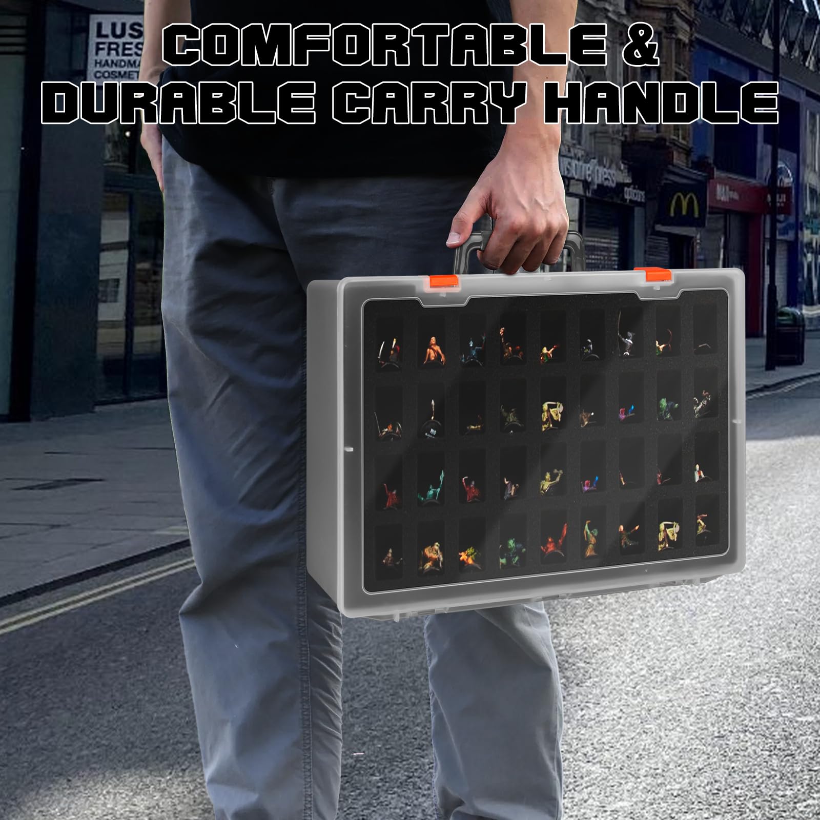 TPCY Étui de transport robuste pour figurines miniatures – 108 emplacements pour figurines miniatures, compatible avec Warhammer 40k, Donjons et Dragons et plus encore (transparent